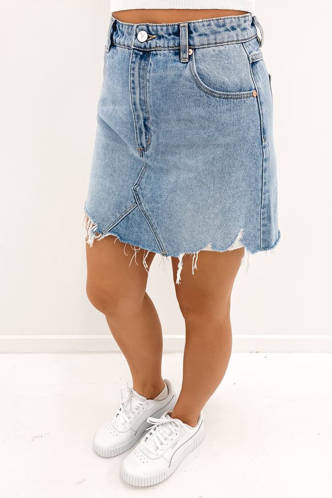 Buy U/D Women's Casual High Waist A-line Short Skirt Blue Denim