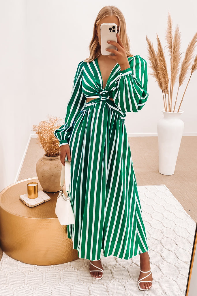 Green stripe 2025 midi dress