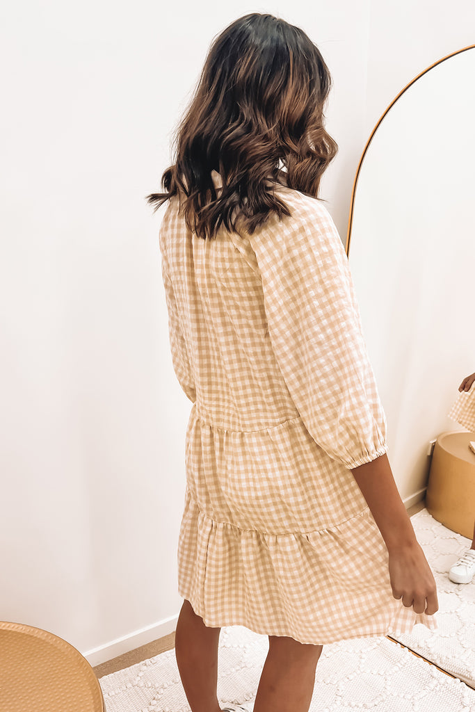 Beige clearance gingham dress