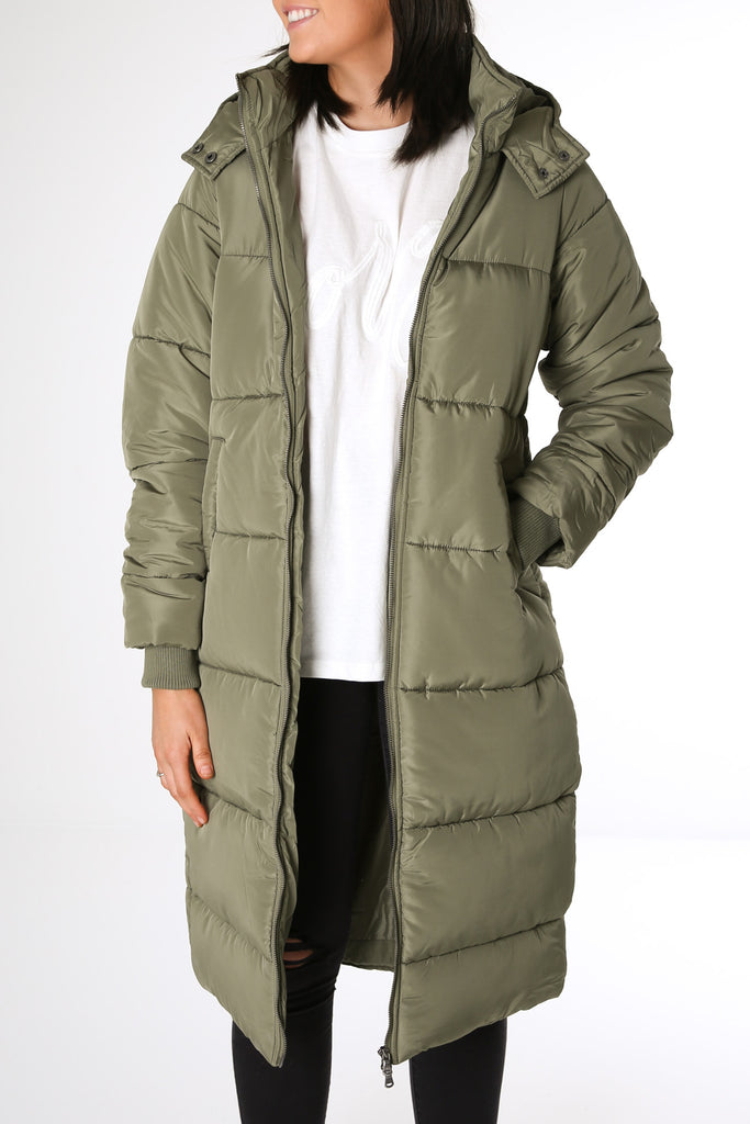 JAC JOSSA KHAKI LONGLINE PUFFER JACKET