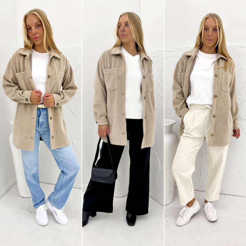 The Cameron Pocket Jacket Taupe Styled Three Ways