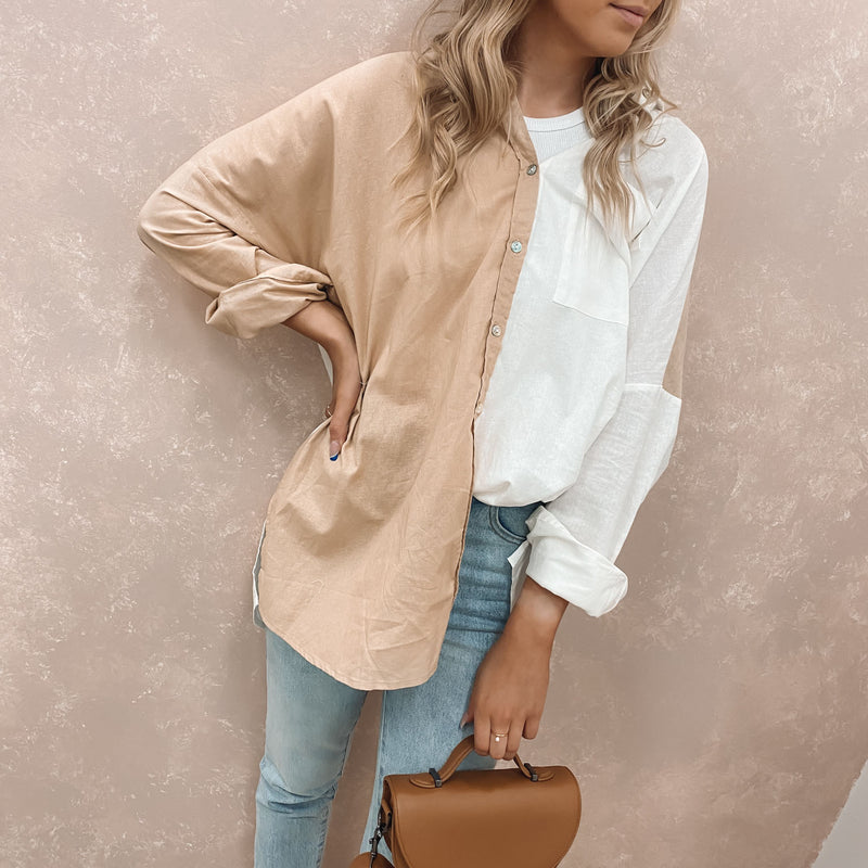 Brunch Date - Dimity Shirt Beige White