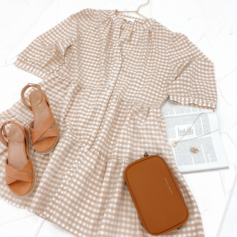 Mallory Mini Dress Latte Gingham