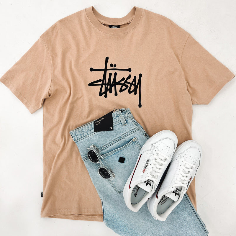 Solid Graffiti Short Sleeve Tee Beige