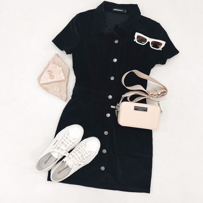 Experience effortless style in the Nadia Cord Dress Black