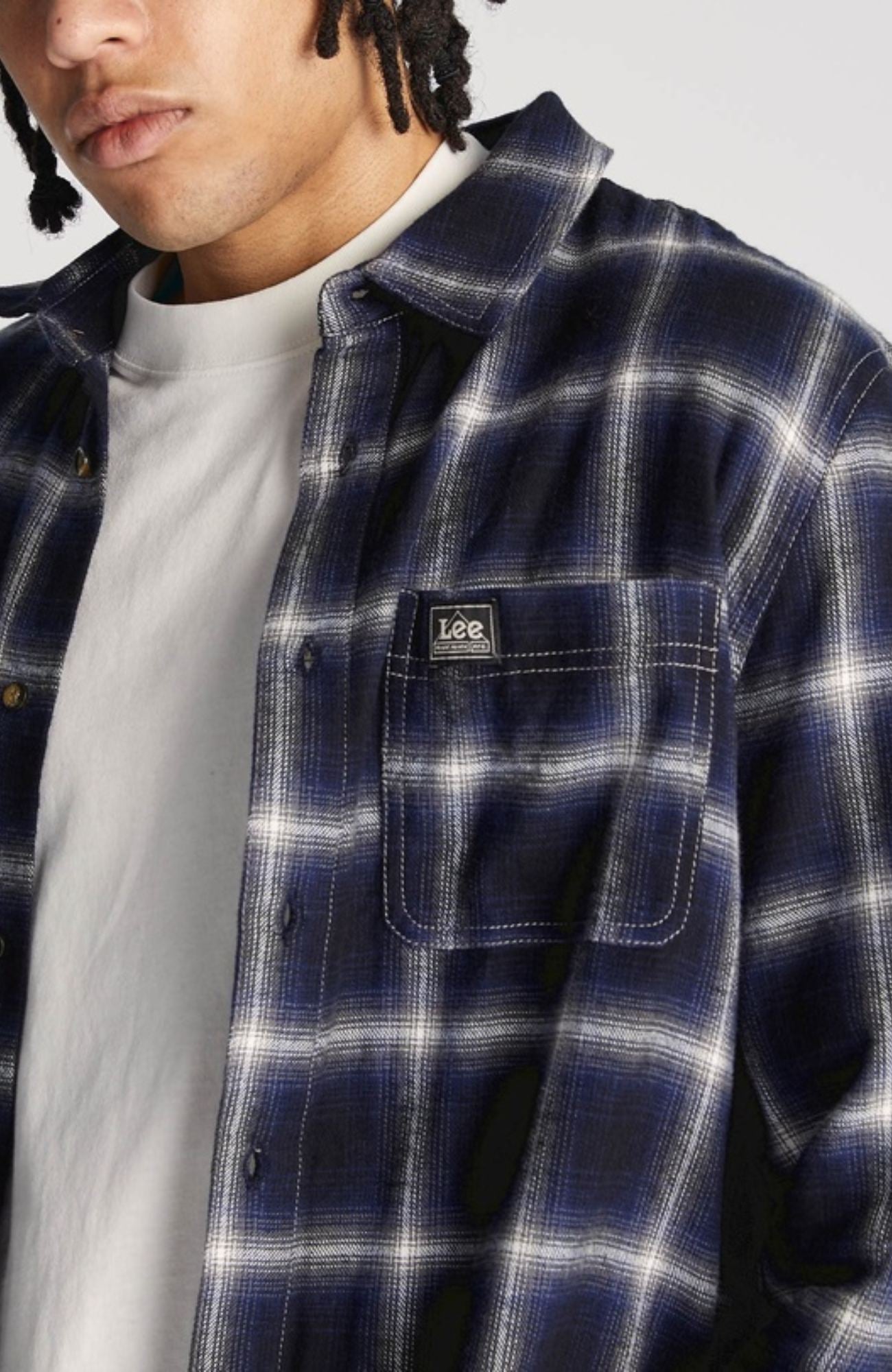 Lee Worker Long Sleeve Shirt Black Navy Check