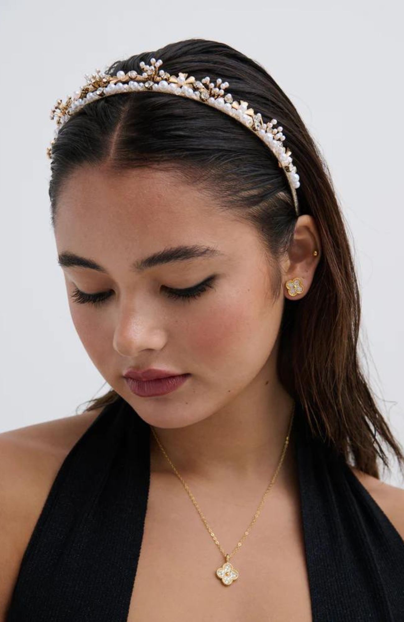 Allie Pearl Floral Headband Gold