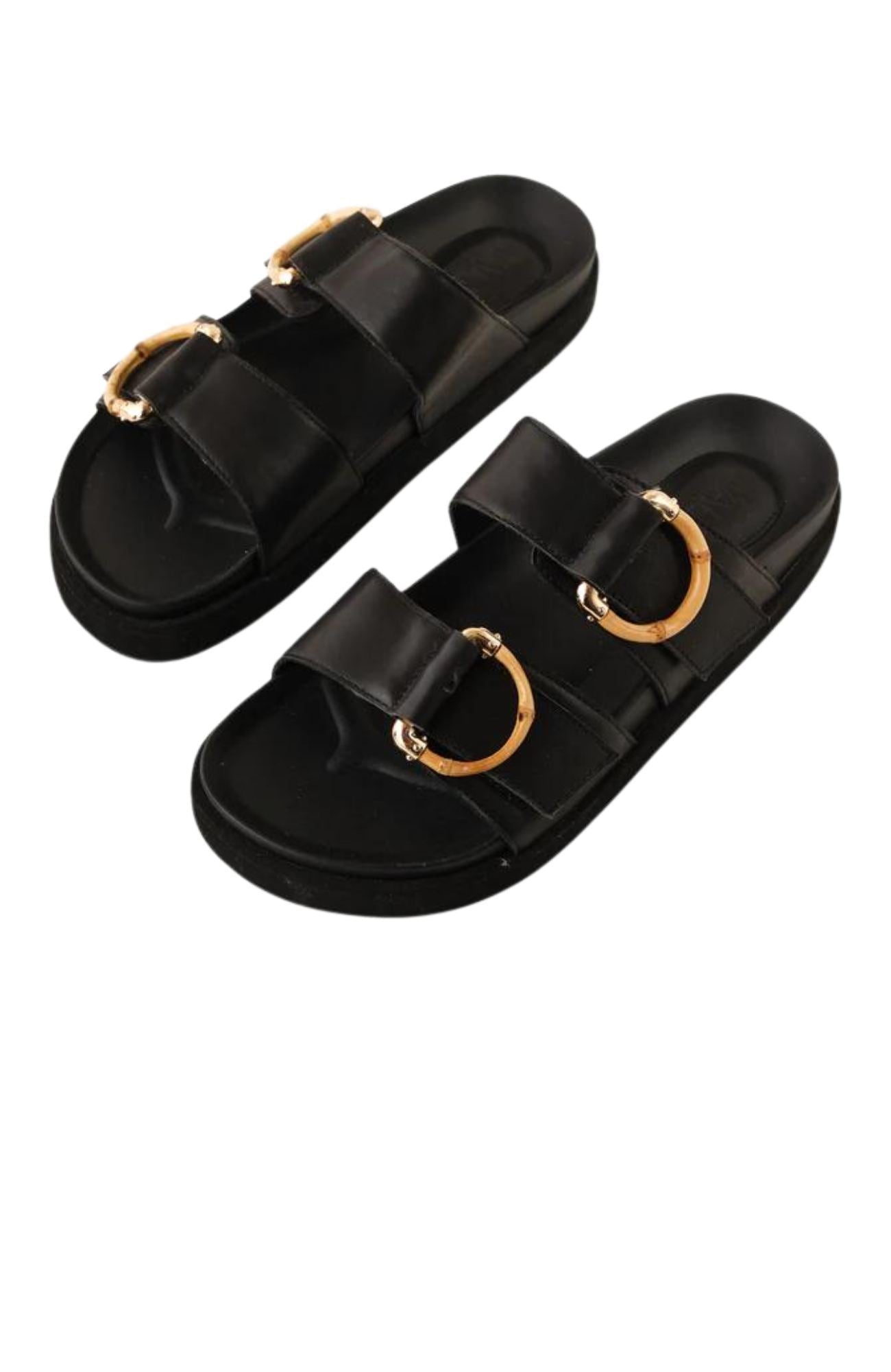 Mint Leather Slide Black Bamboo