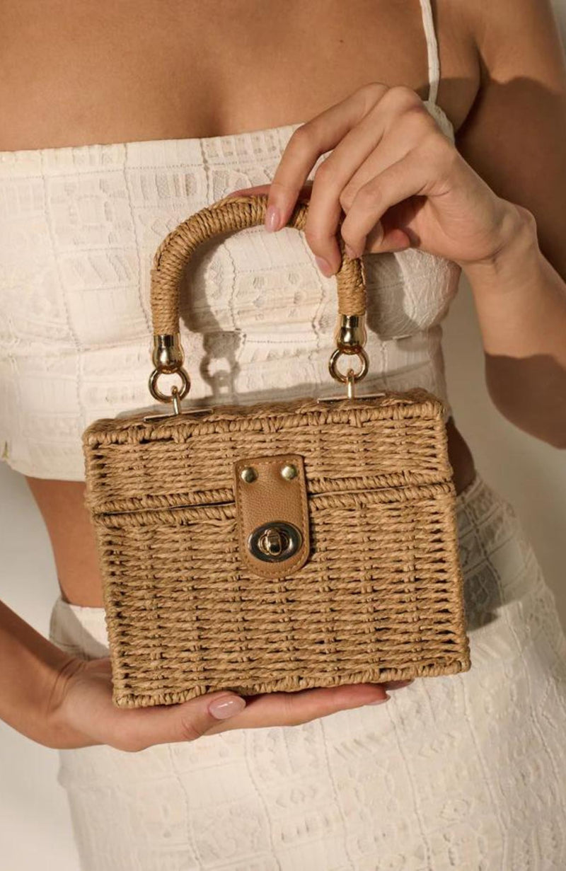 Rattan bag rectangle sale