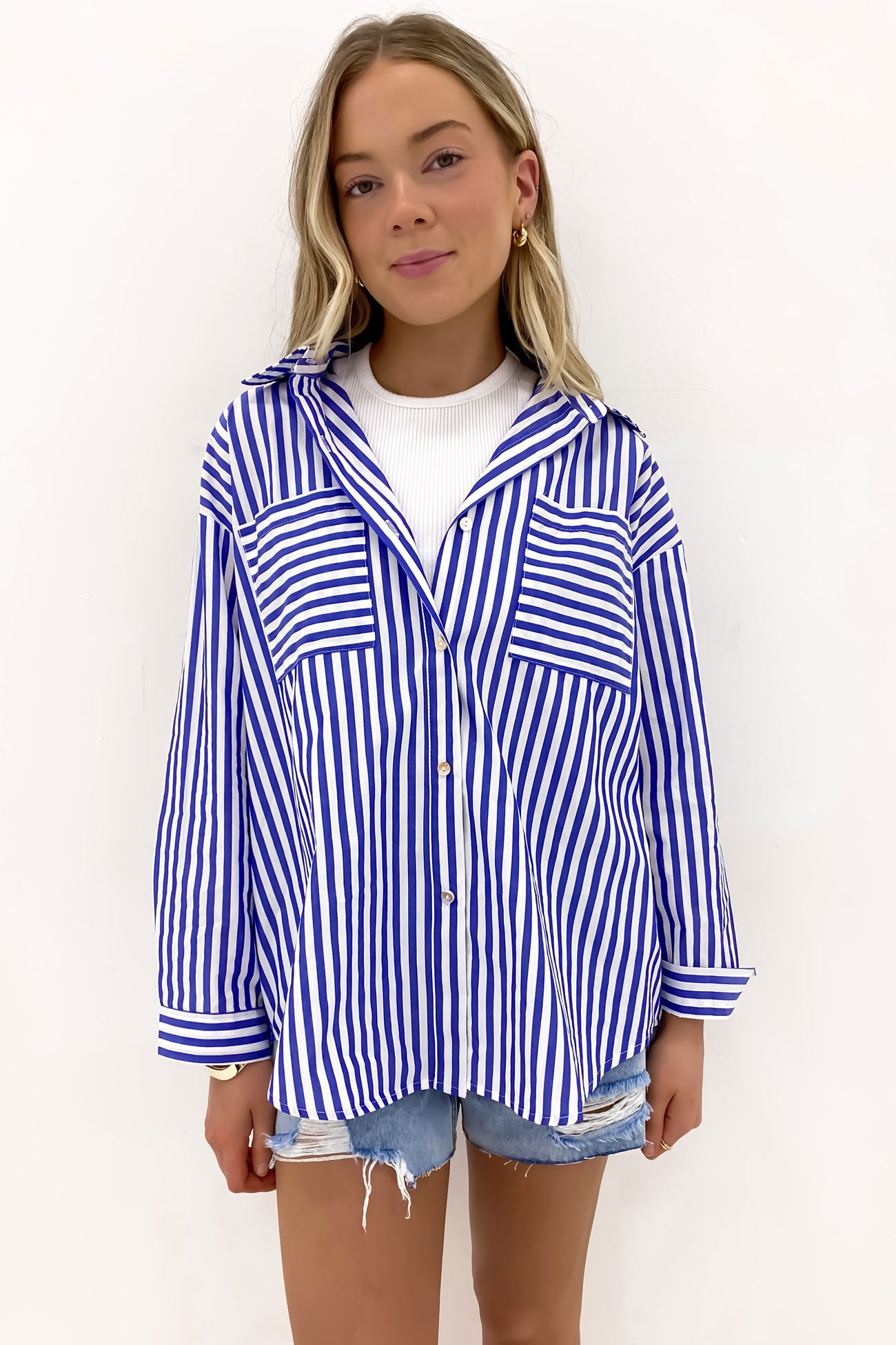 Alayah Shirt Blue White Stripe