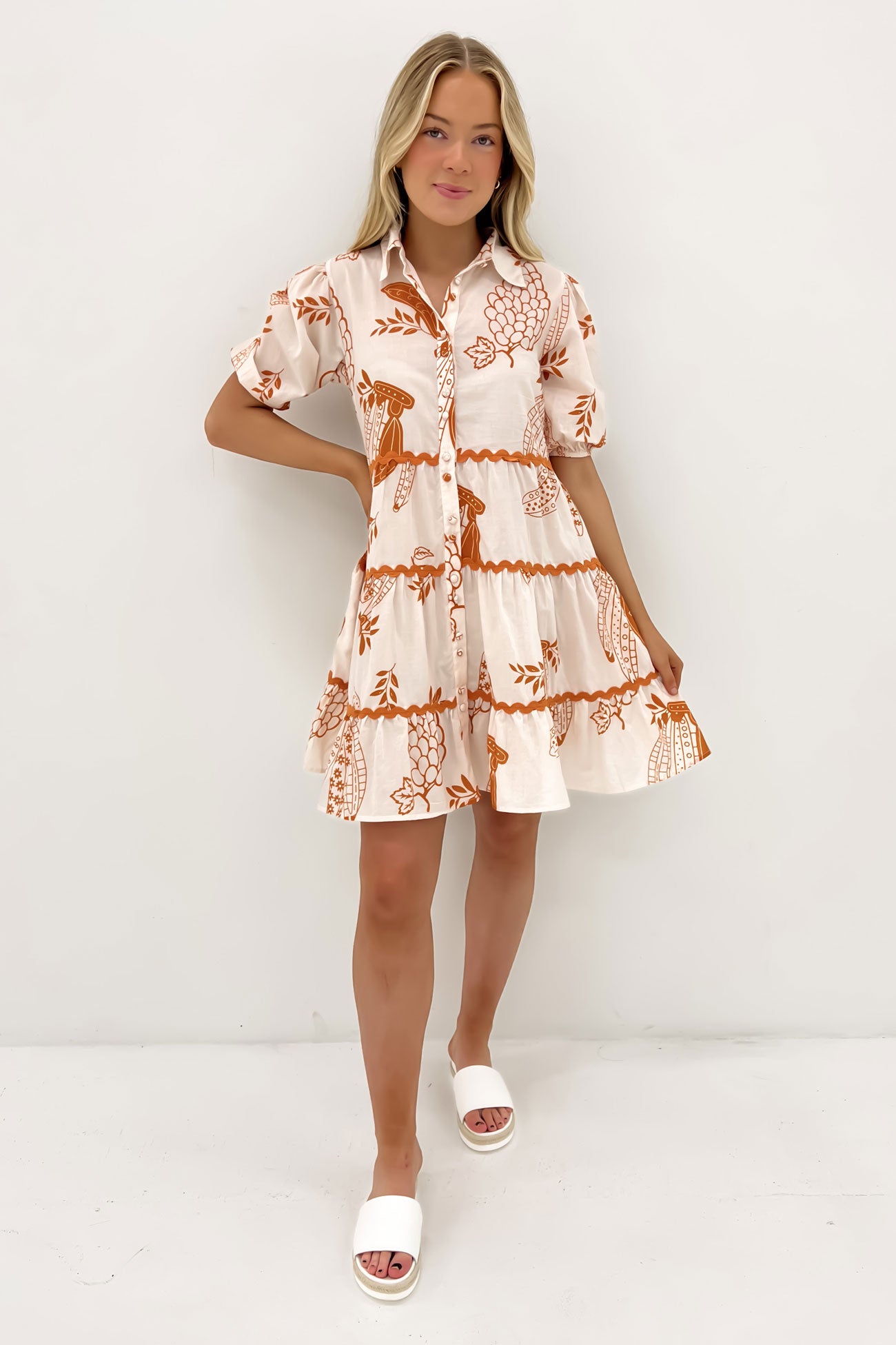 Alice Mini Dress White Rust Riviera