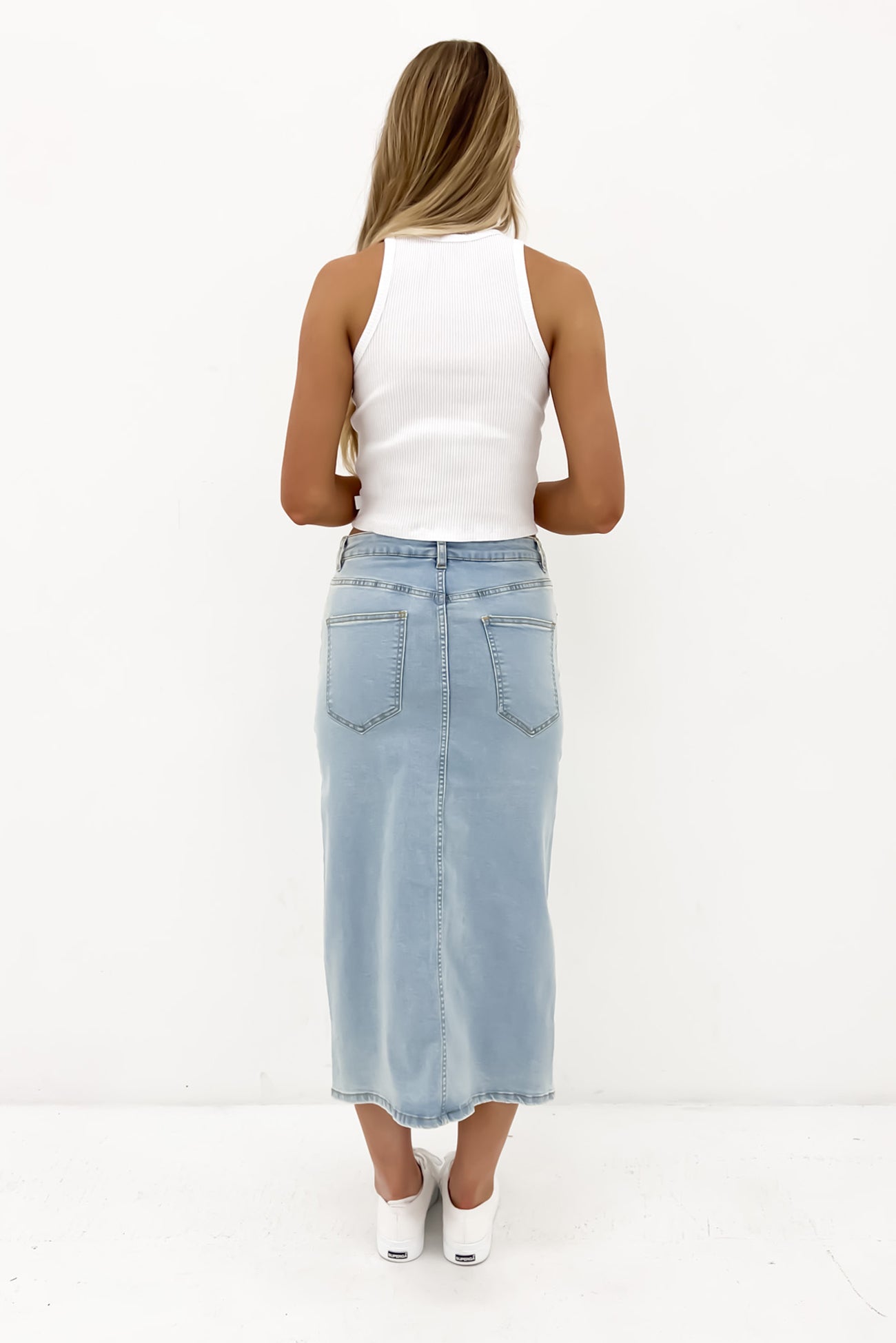 Alivia Denim Midi Skirt Light Blue