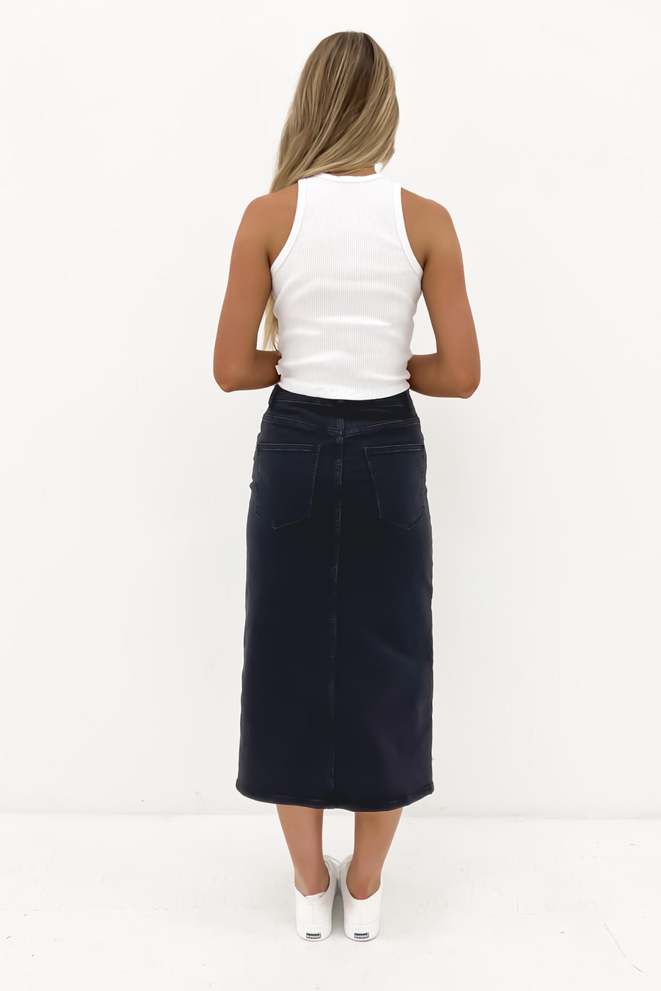 Alivia Denim Midi Skirt Wash Black