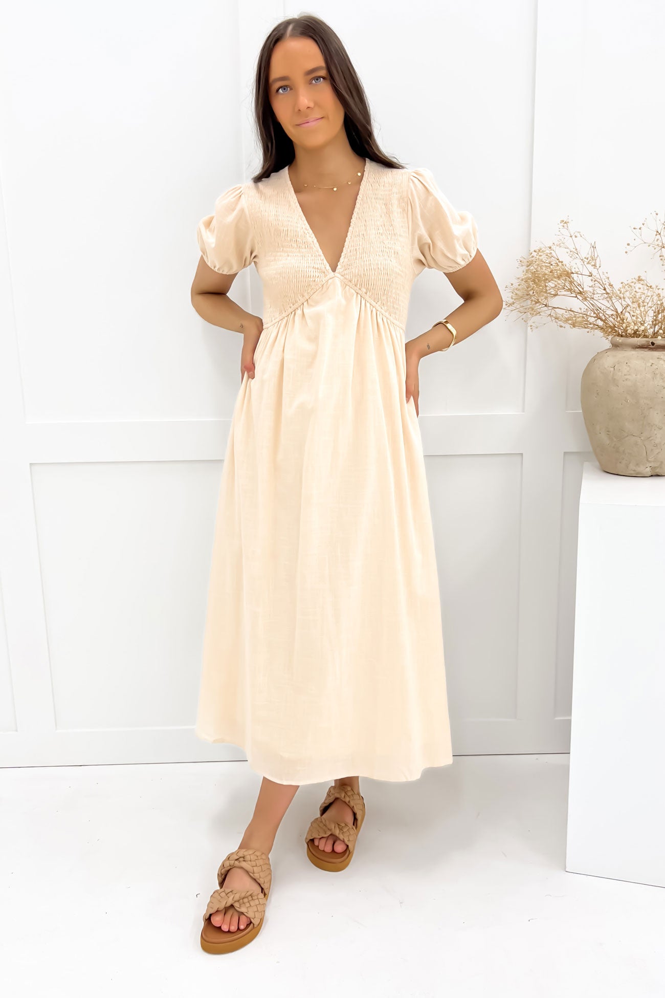 Arella Midi Dress Beige