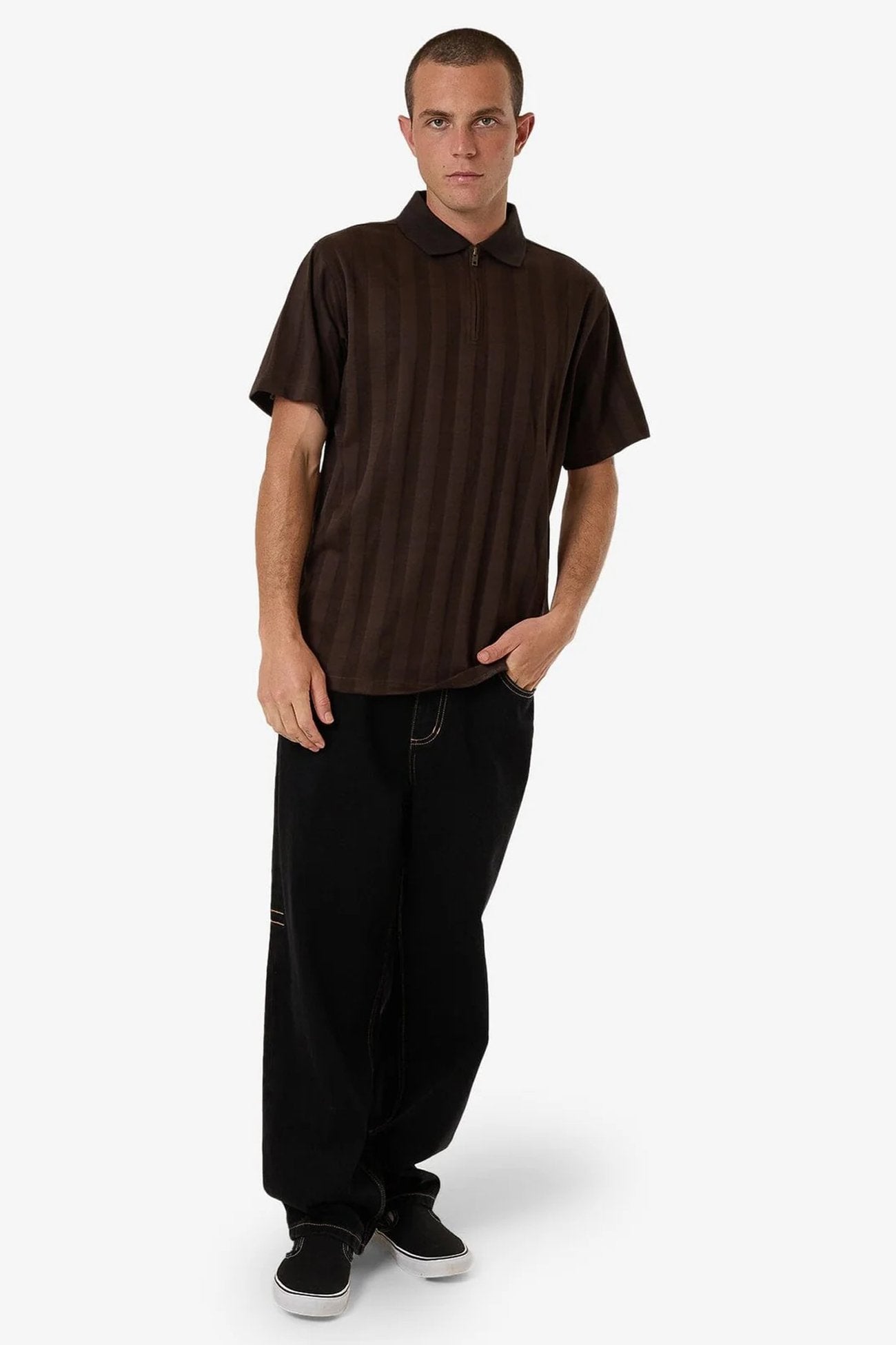 Arts & Industrial Quarter Zip Polo Postal Brown