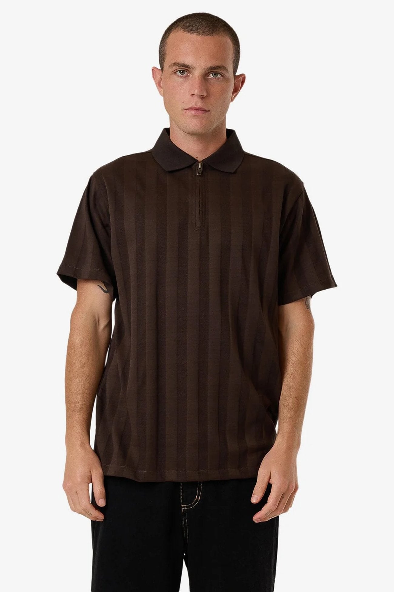 Arts & Industrial Quarter Zip Polo Postal Brown