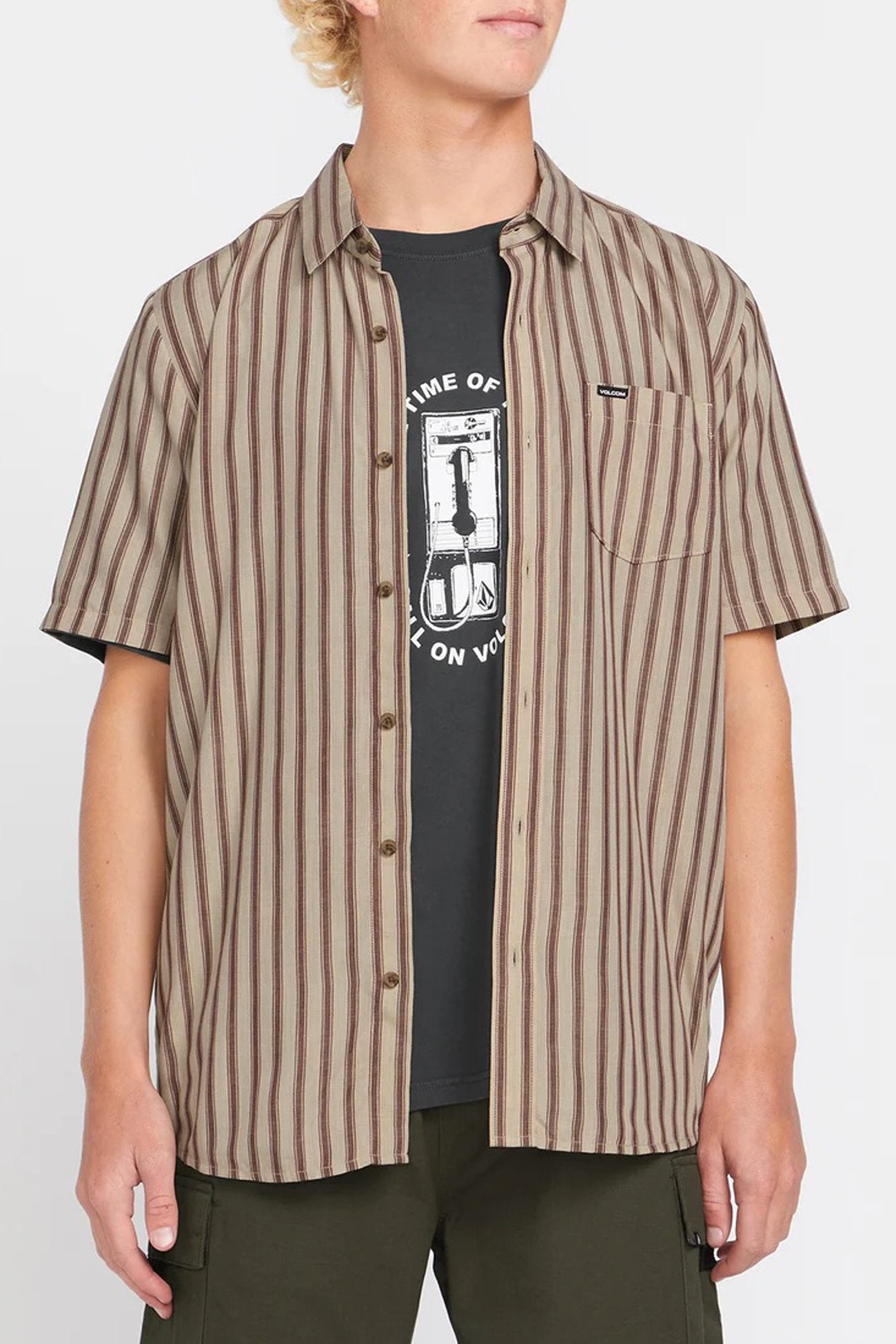 Arvostripe Woven Short Sleeve Shirt Light Khaki