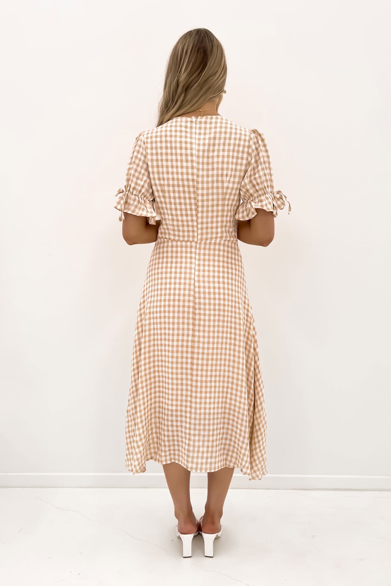 Aspyn Midi Dress Beige Check