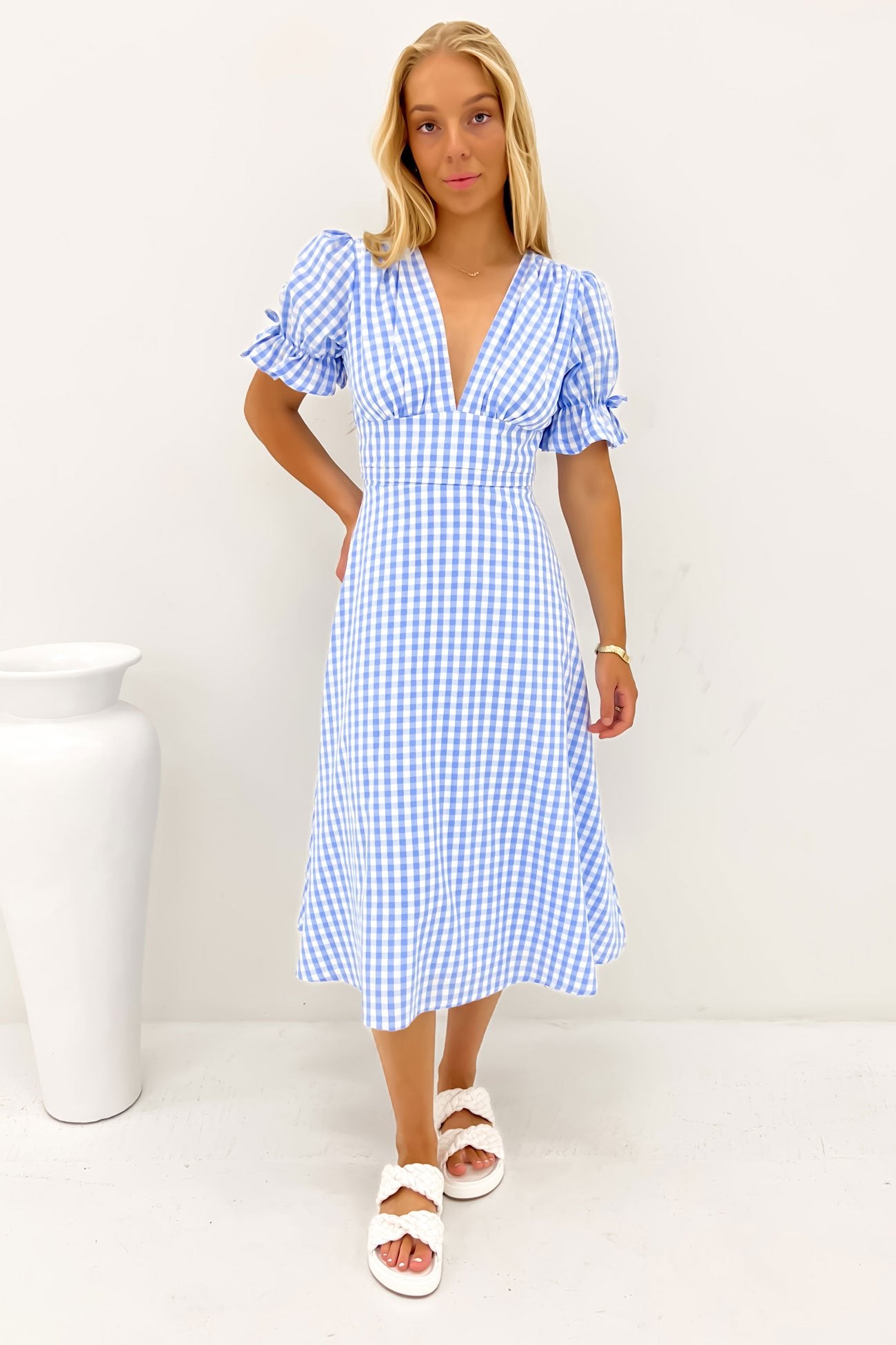 Aspyn Midi Dress Blue Gingham