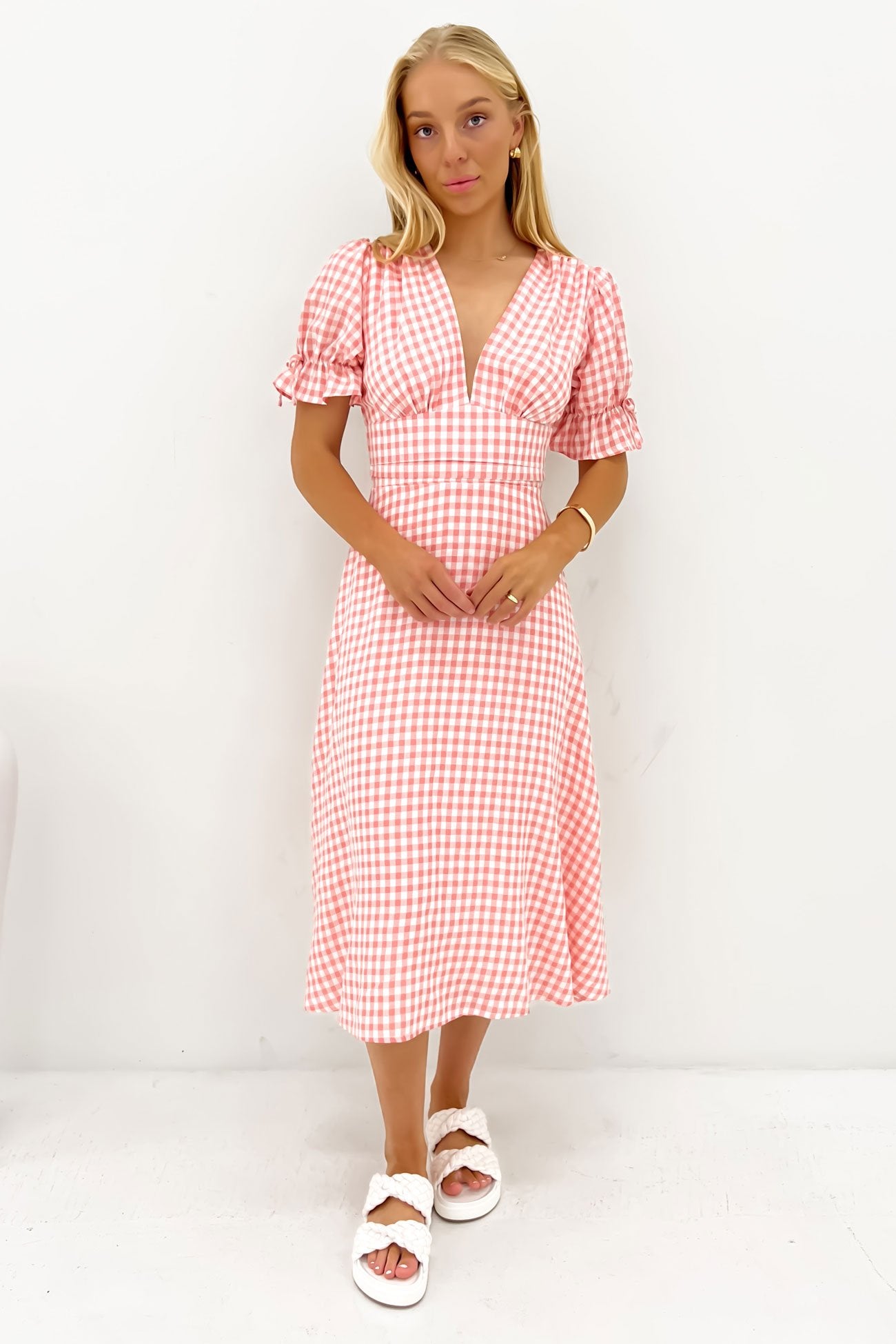 Aspyn Midi Dress Pink Gingham