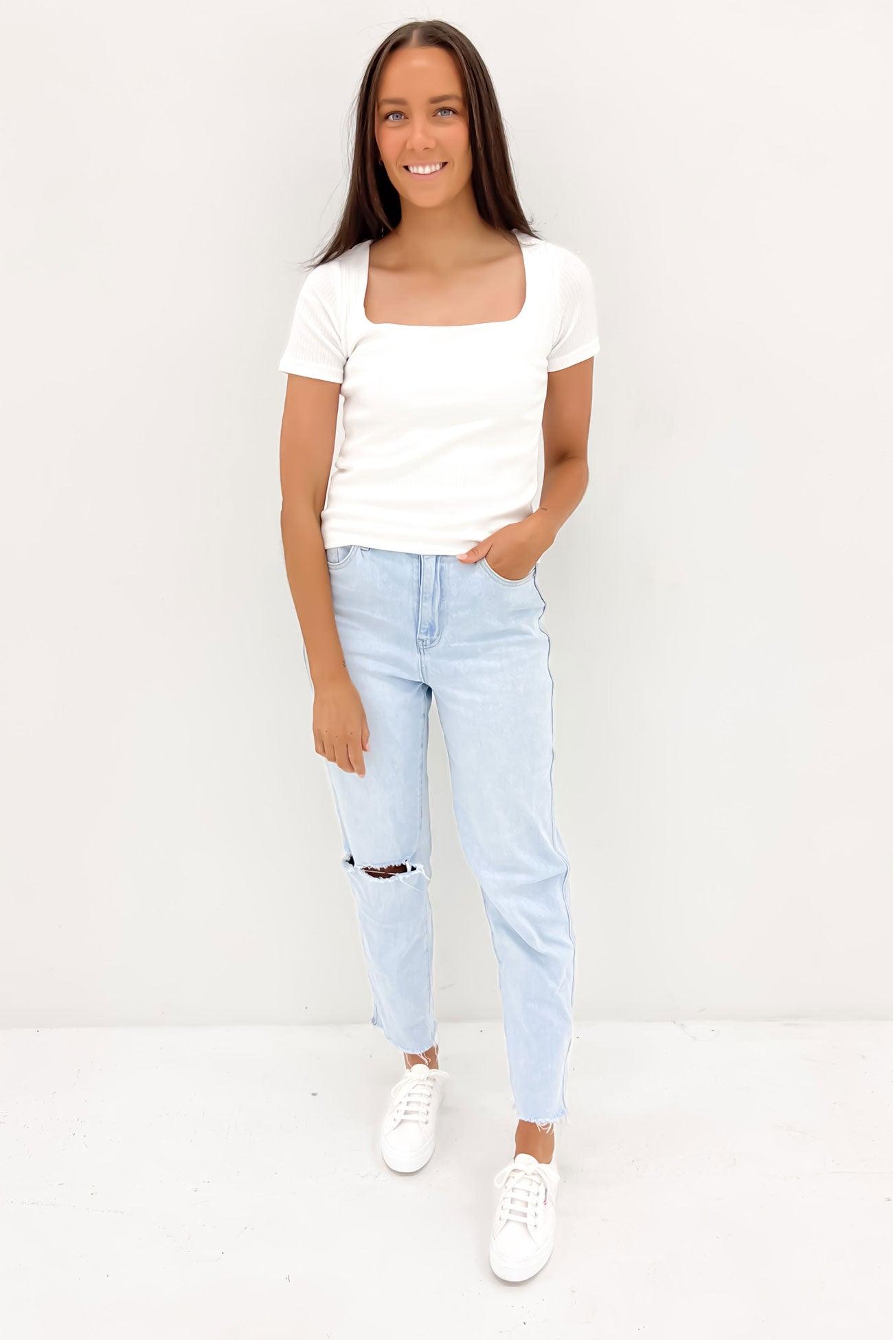 Aubrey Square Neck Short Sleeve Top White