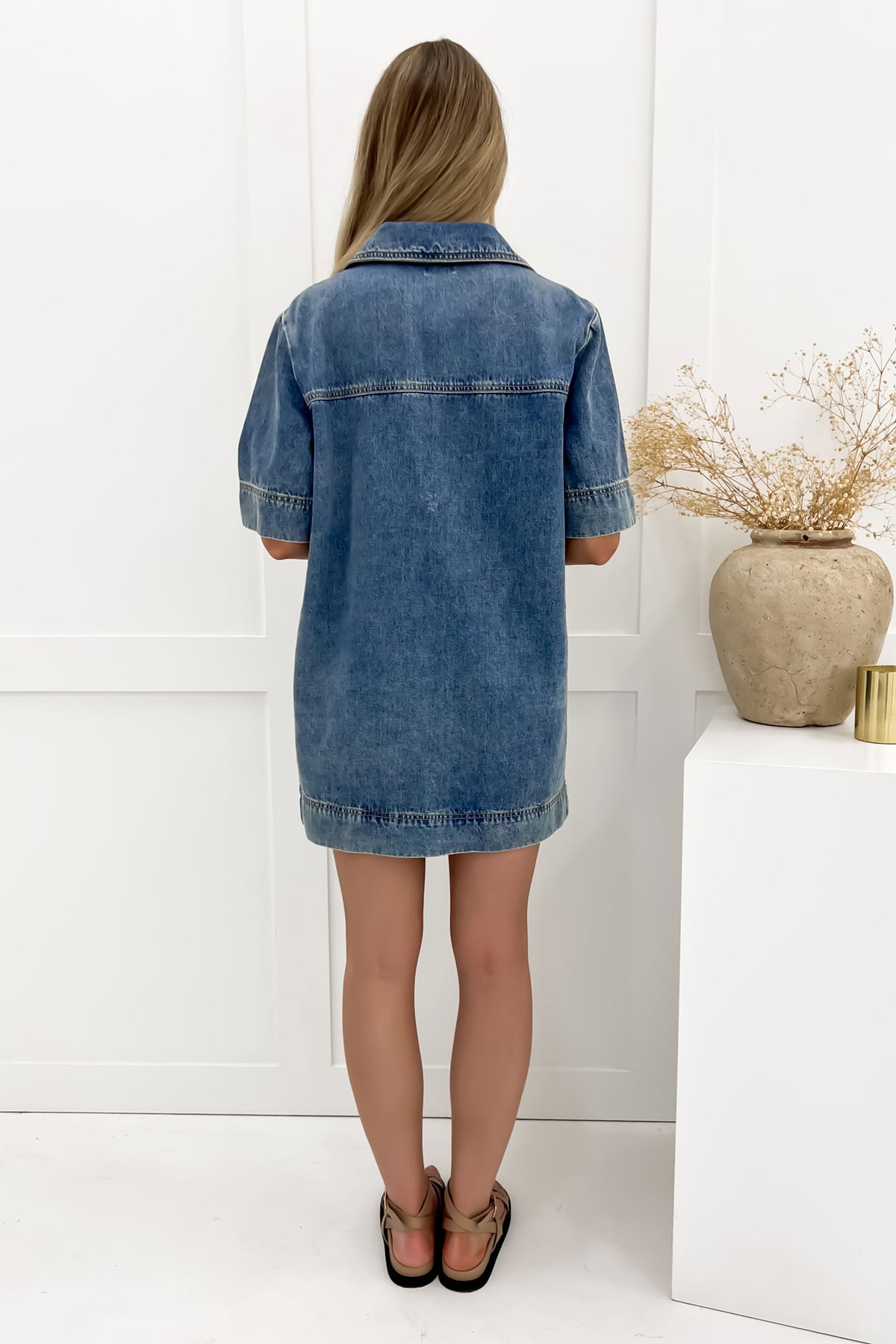 Audrey Denim Mini Dress Dark Blue Jean Jail