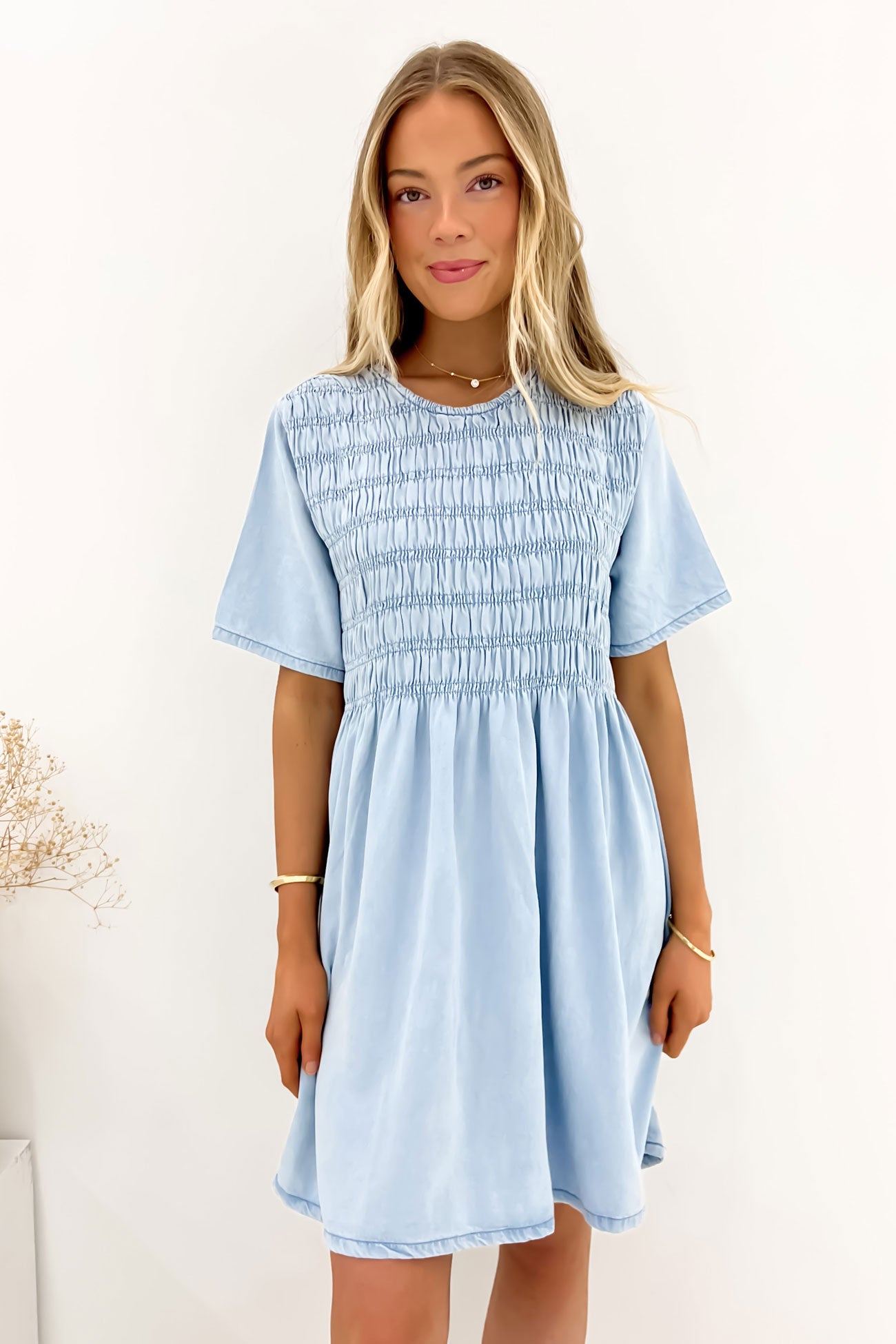 Ayla Denim Mini Dress Light Blue