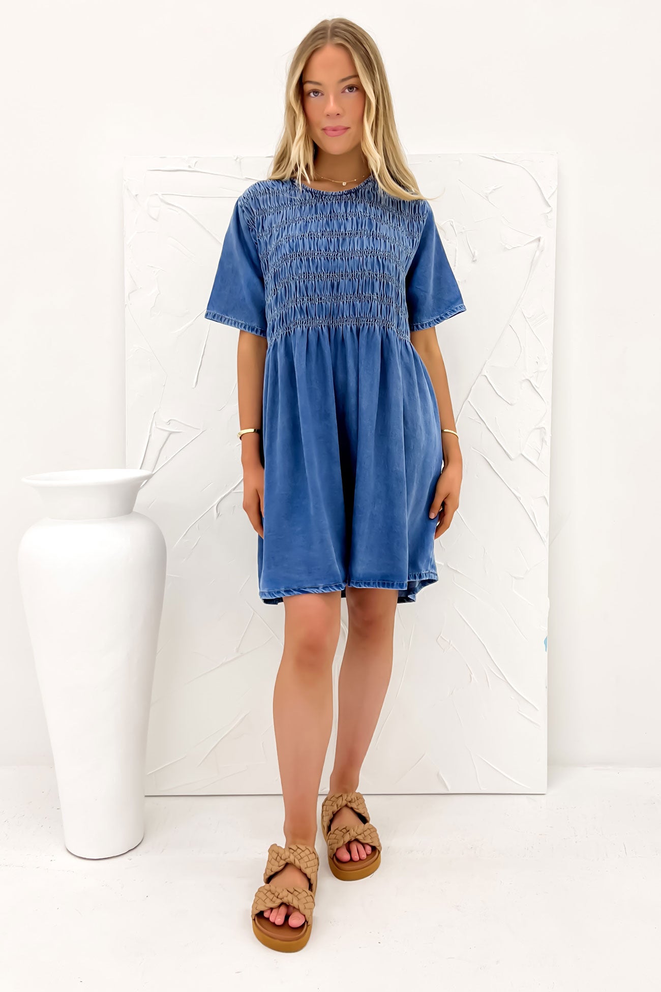 Ayla Denim Mini Dress Mid Blue