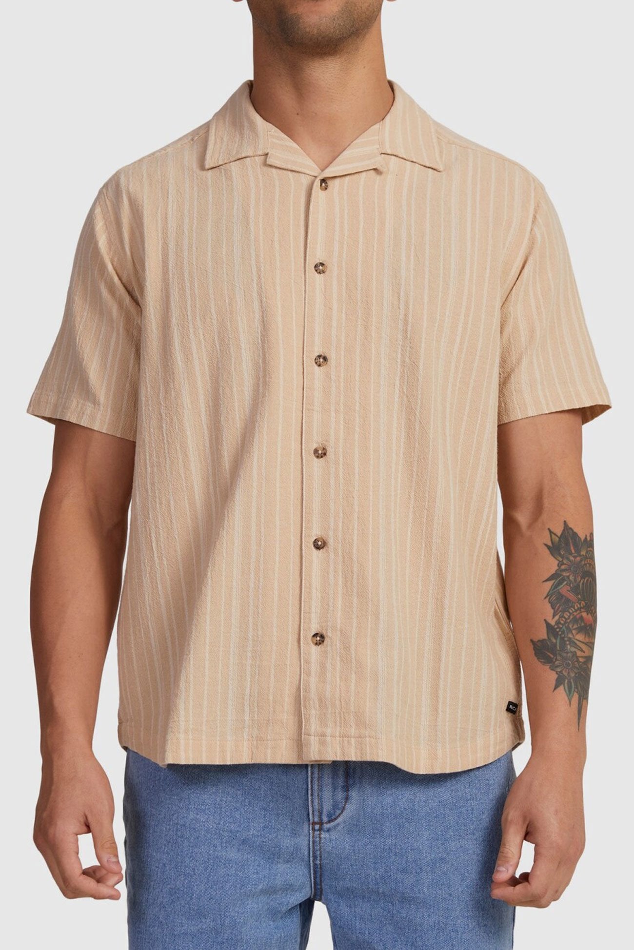 Beat Stripe Short Sleeve Shirt Tan