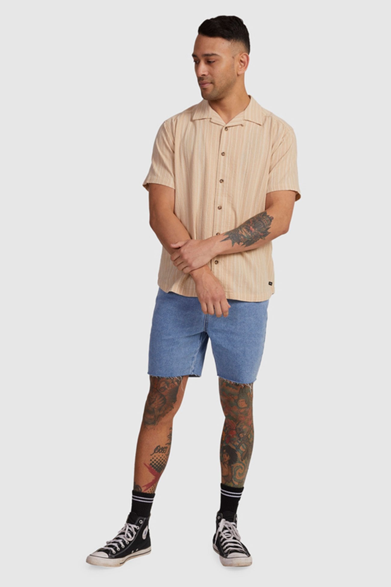 Beat Stripe Short Sleeve Shirt Tan