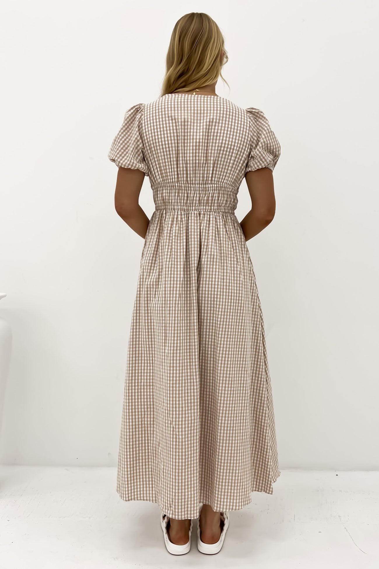 Bellamy Maxi Dress Beige Gingham