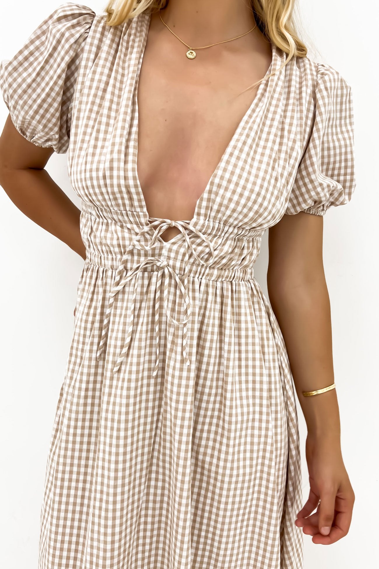 Bellamy Maxi Dress Beige Gingham