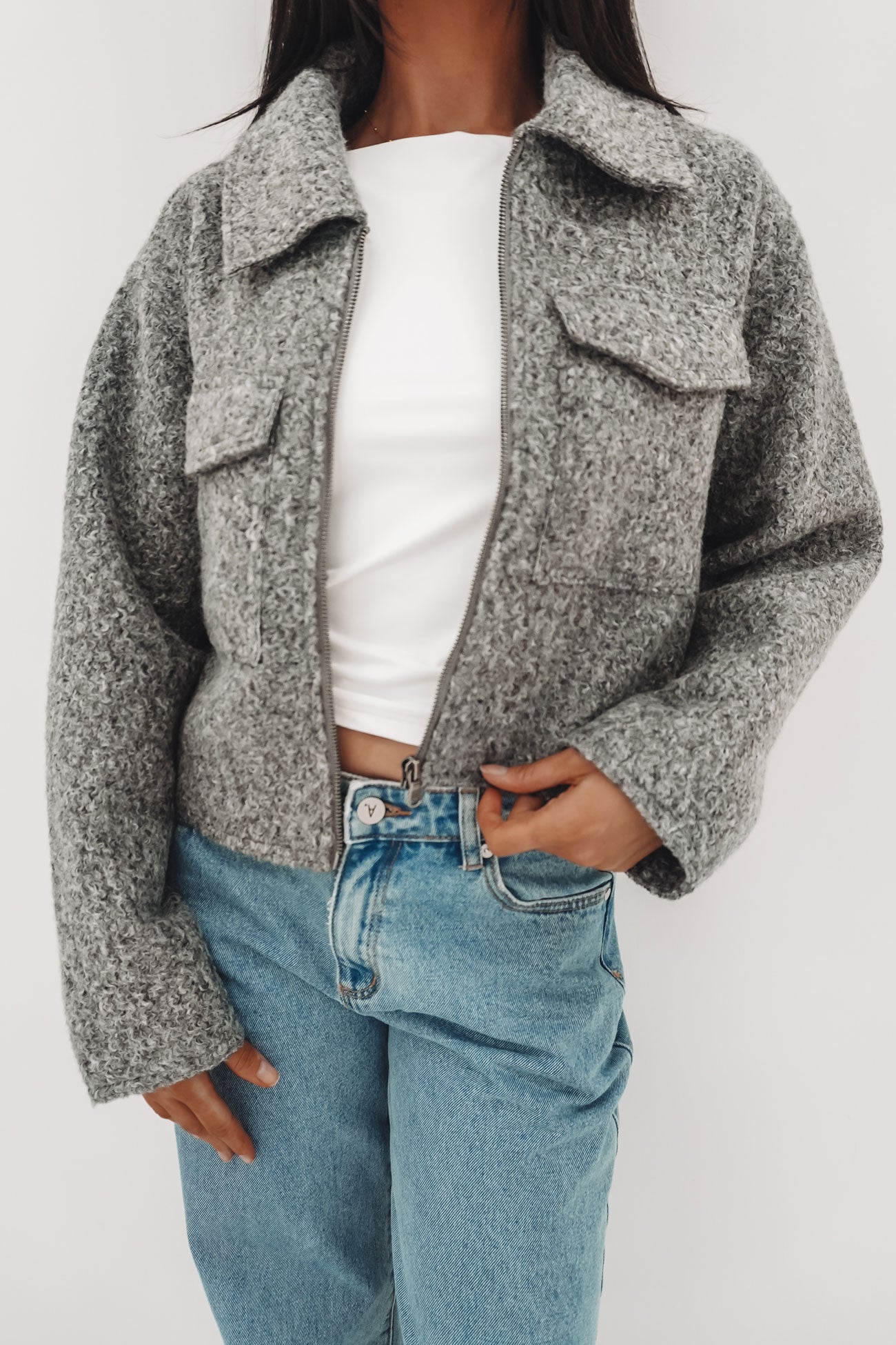 Bennet Crop Jacket Grey Marle