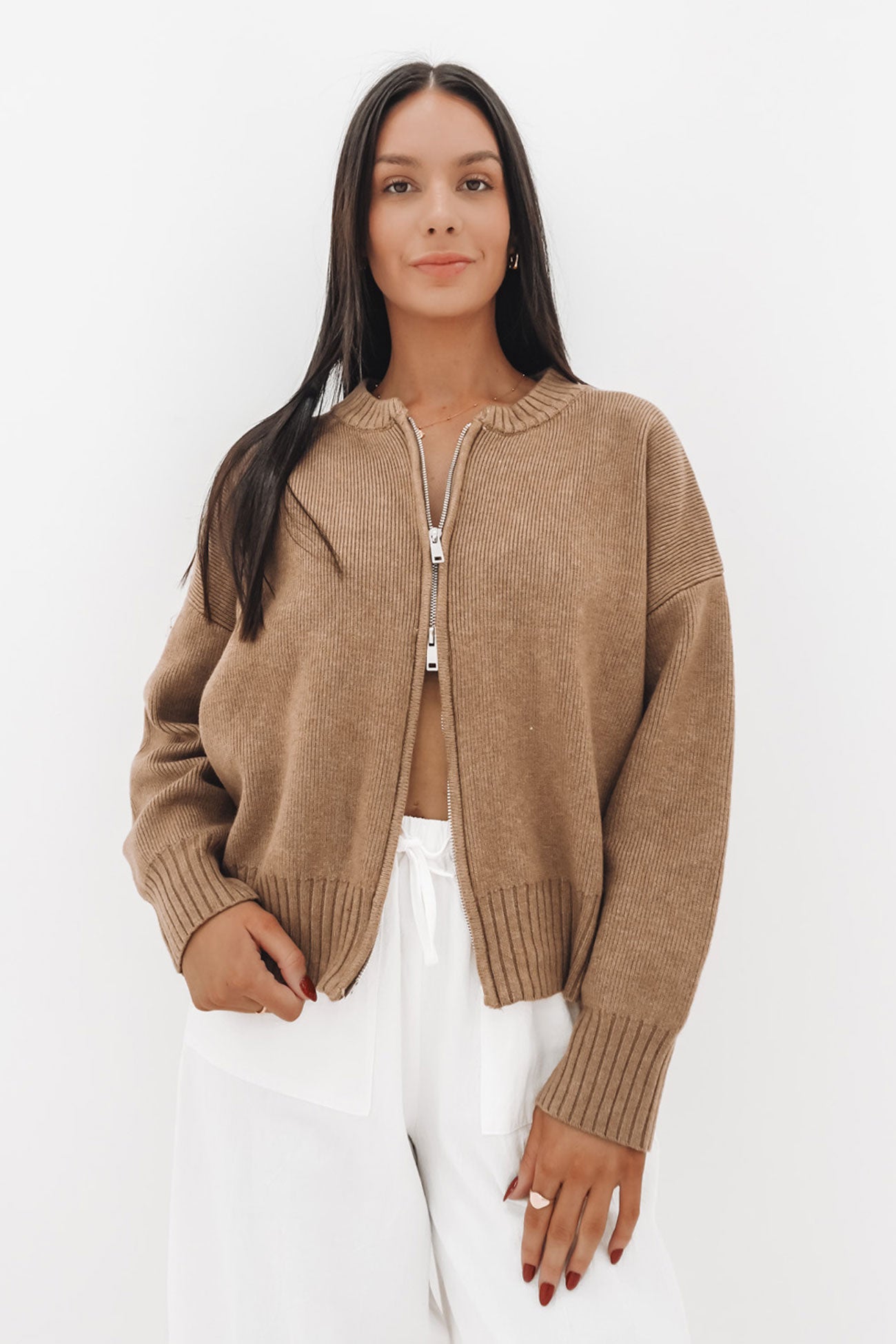 Bess Knit Zip Jumper Brown