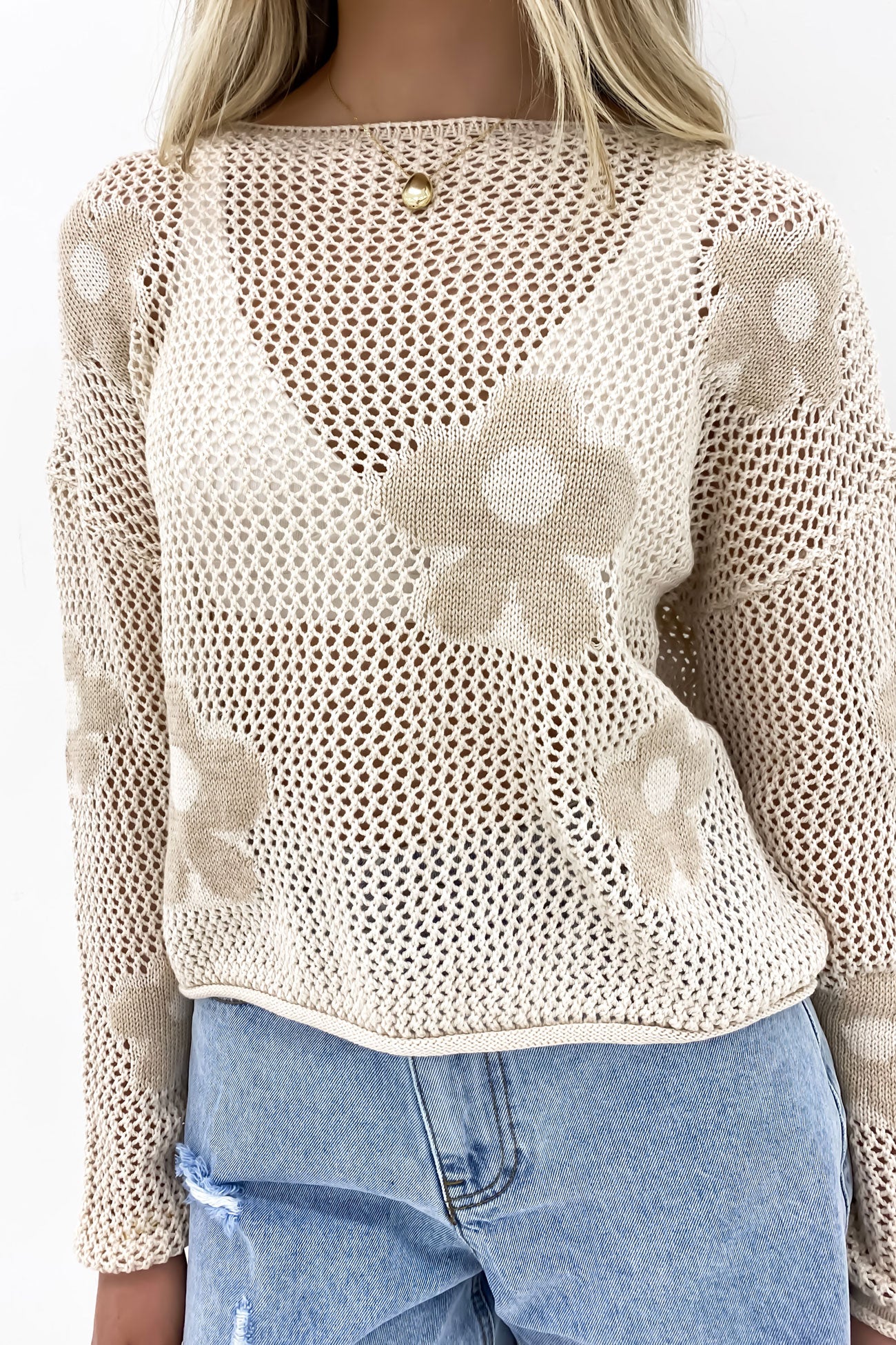 Billy Crochet Top Beige Flower