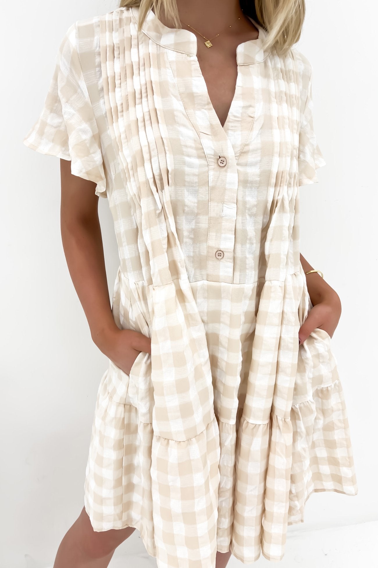 Blaire Mini Dress Latte Gingham