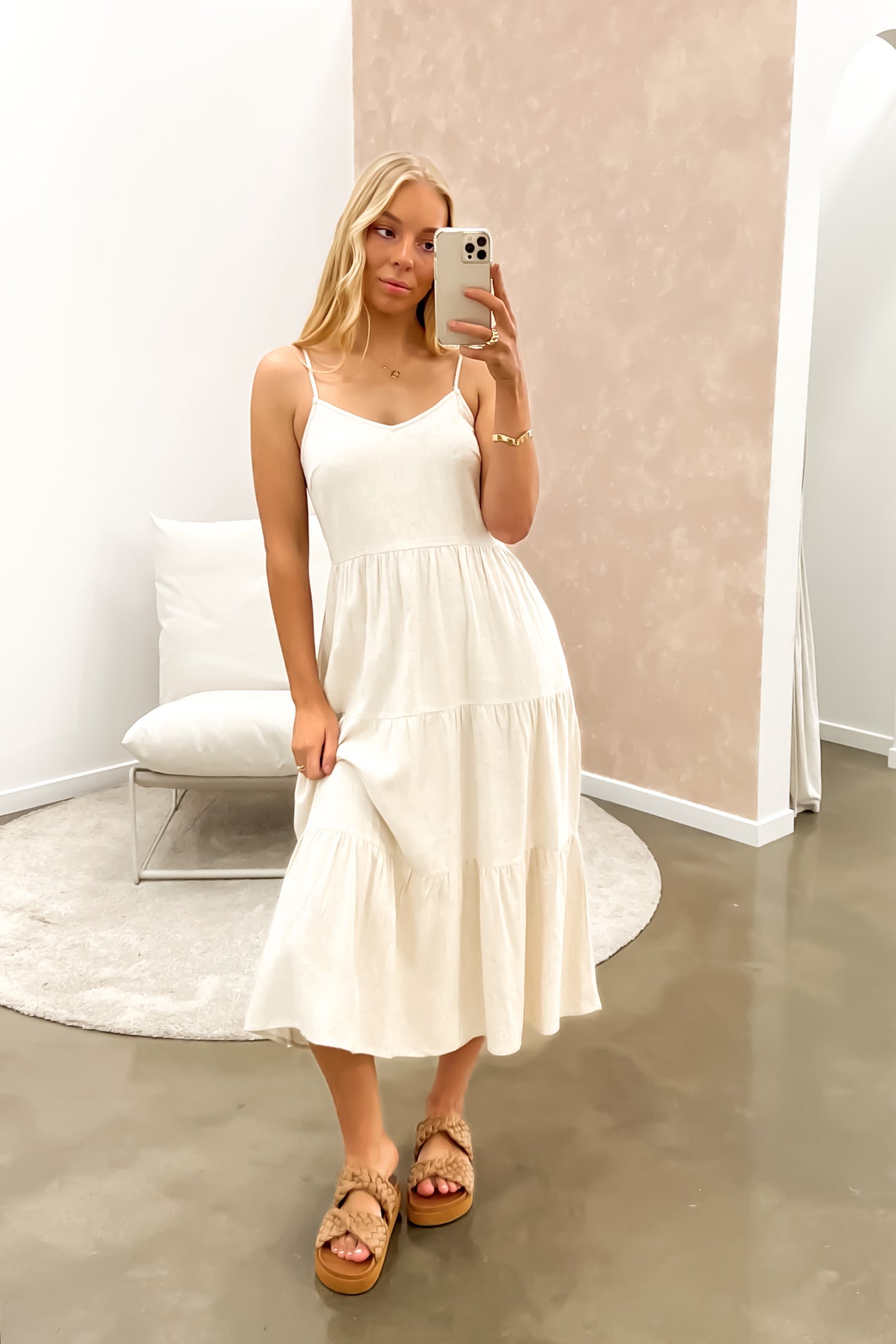 Bridey Midi Dress Beige