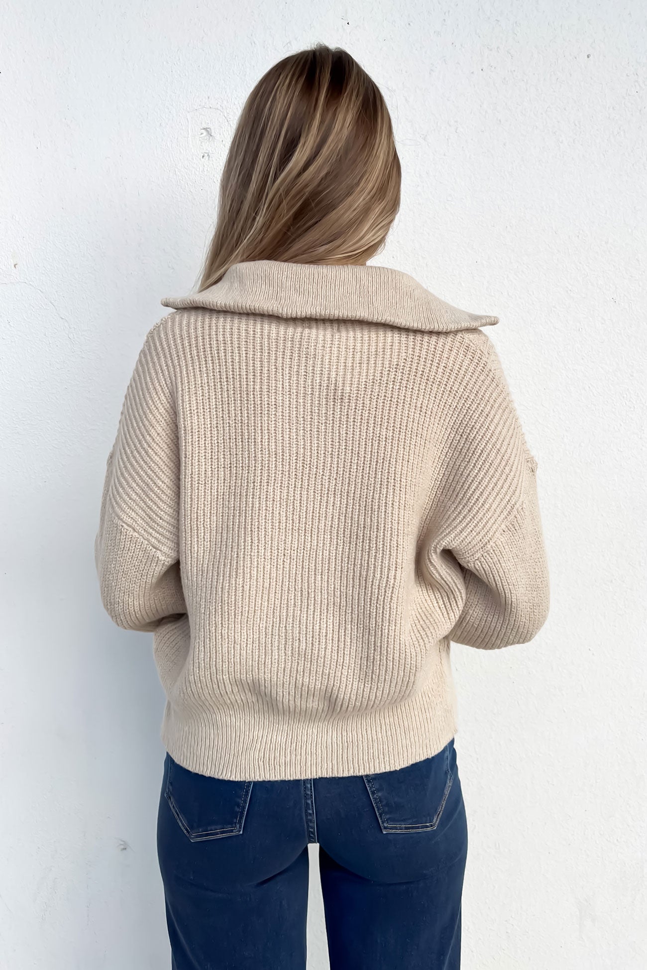 Brie Knit Zip Jumper Beige