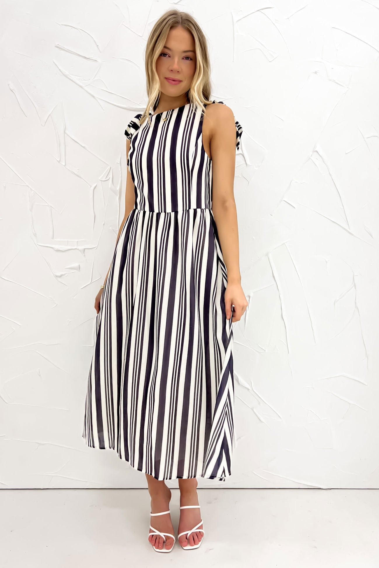 Cassia Midi Dress Charcoal Stripe