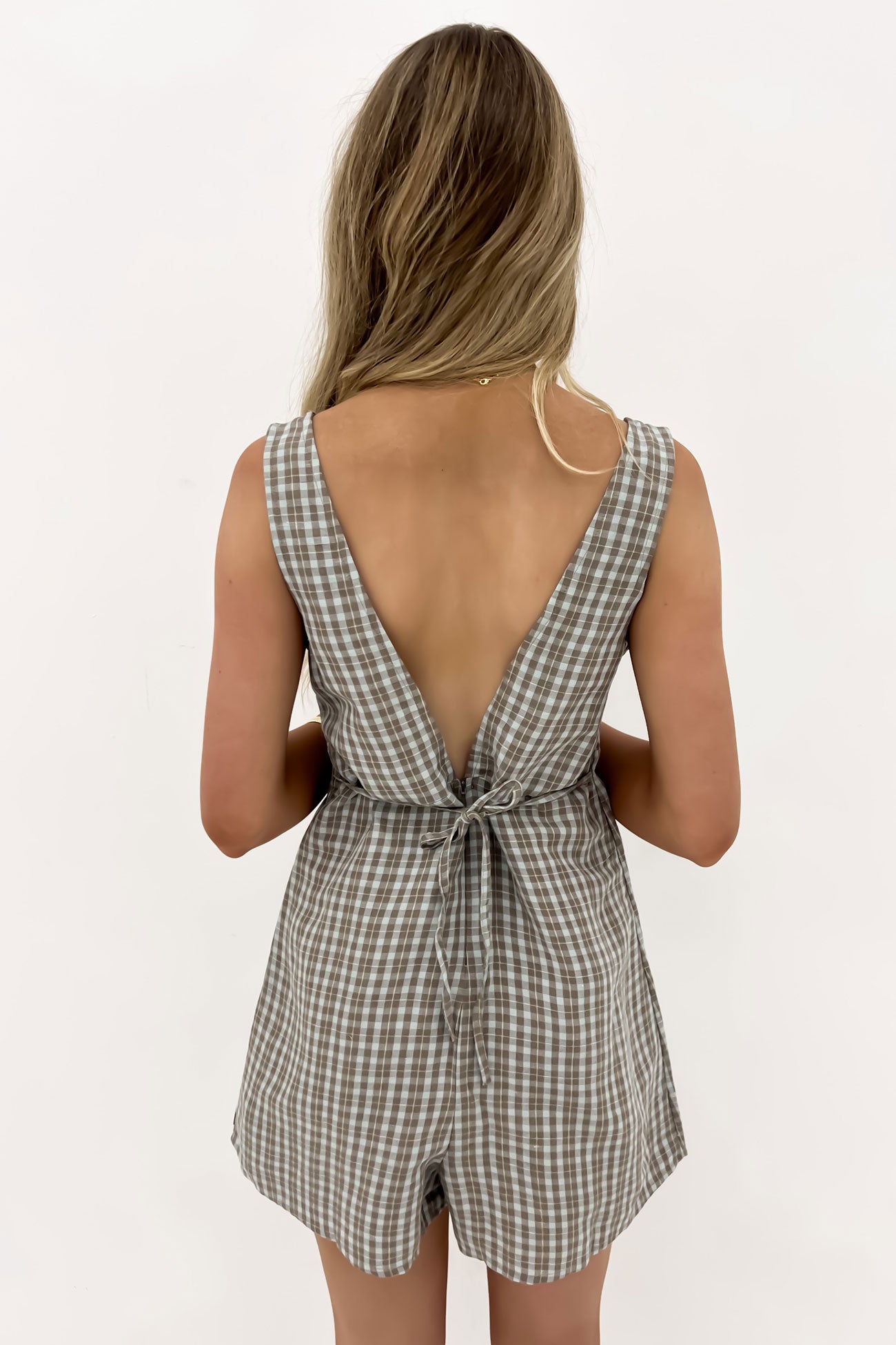 Claire Plaid Romper Dark Khaki