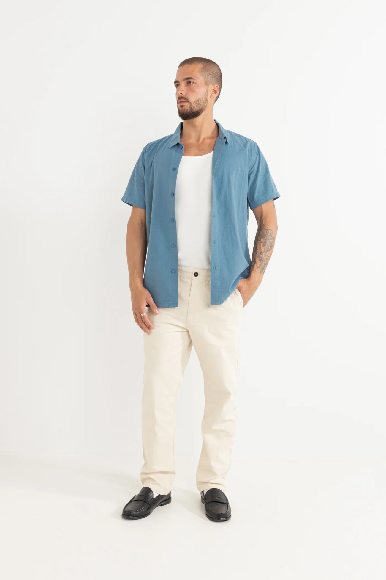 Classic Linen Short Sleeve Shirt Mineral Blue