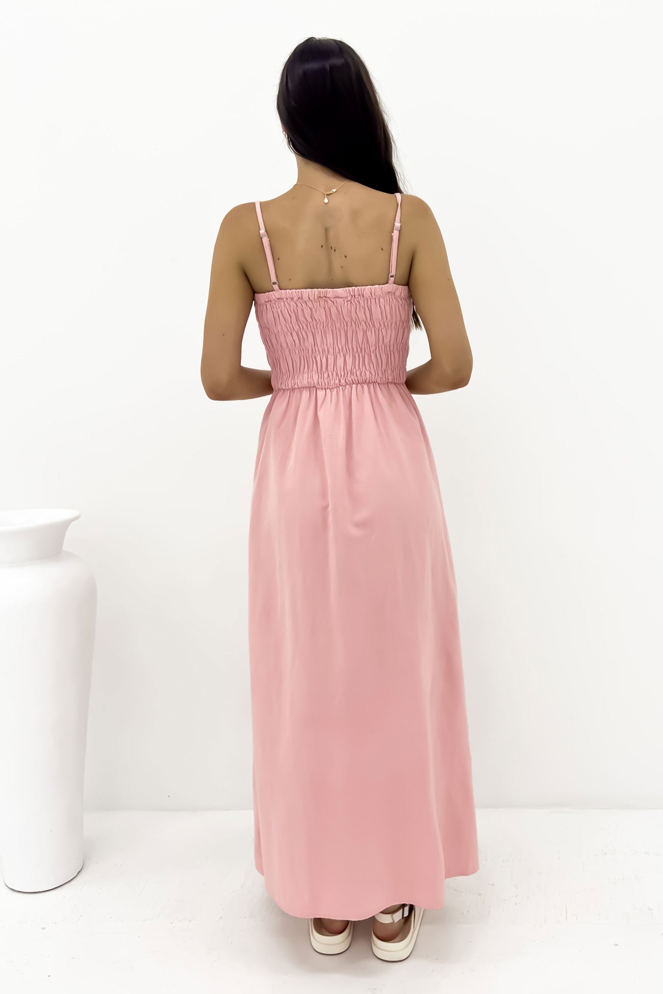 Classic Shirred Midi Dress Rose