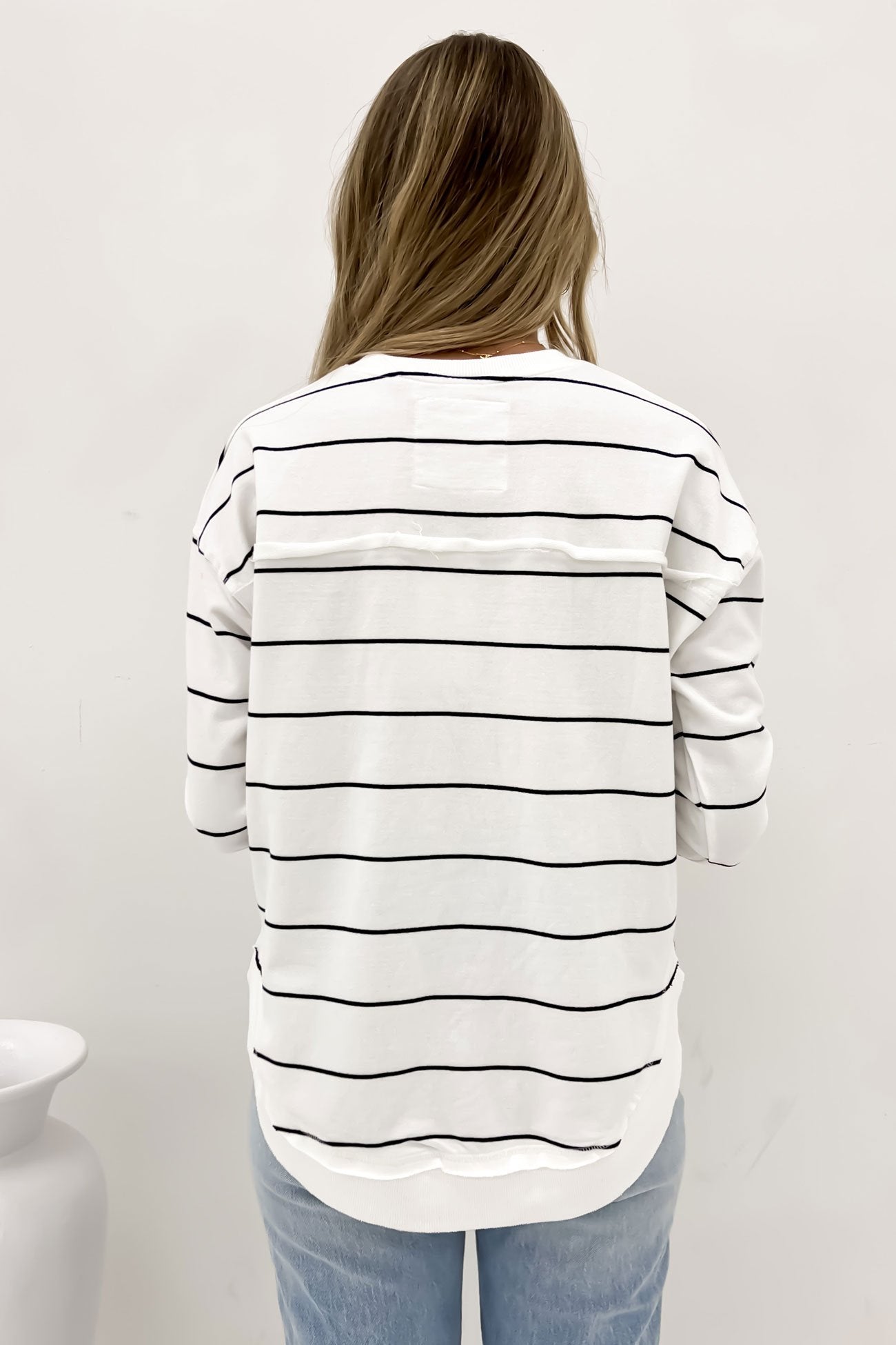 Classic Stripe Simplified Crew White Navy Stripe