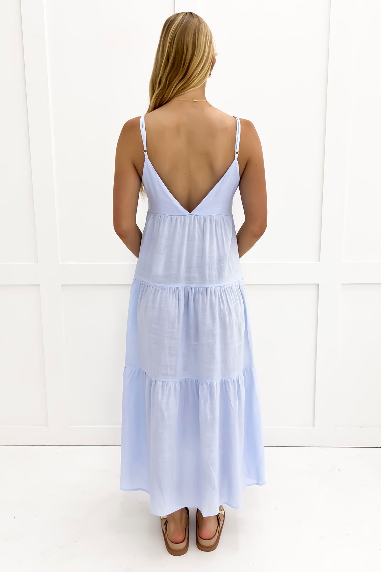 Classic Tiered Midi Dress Blue