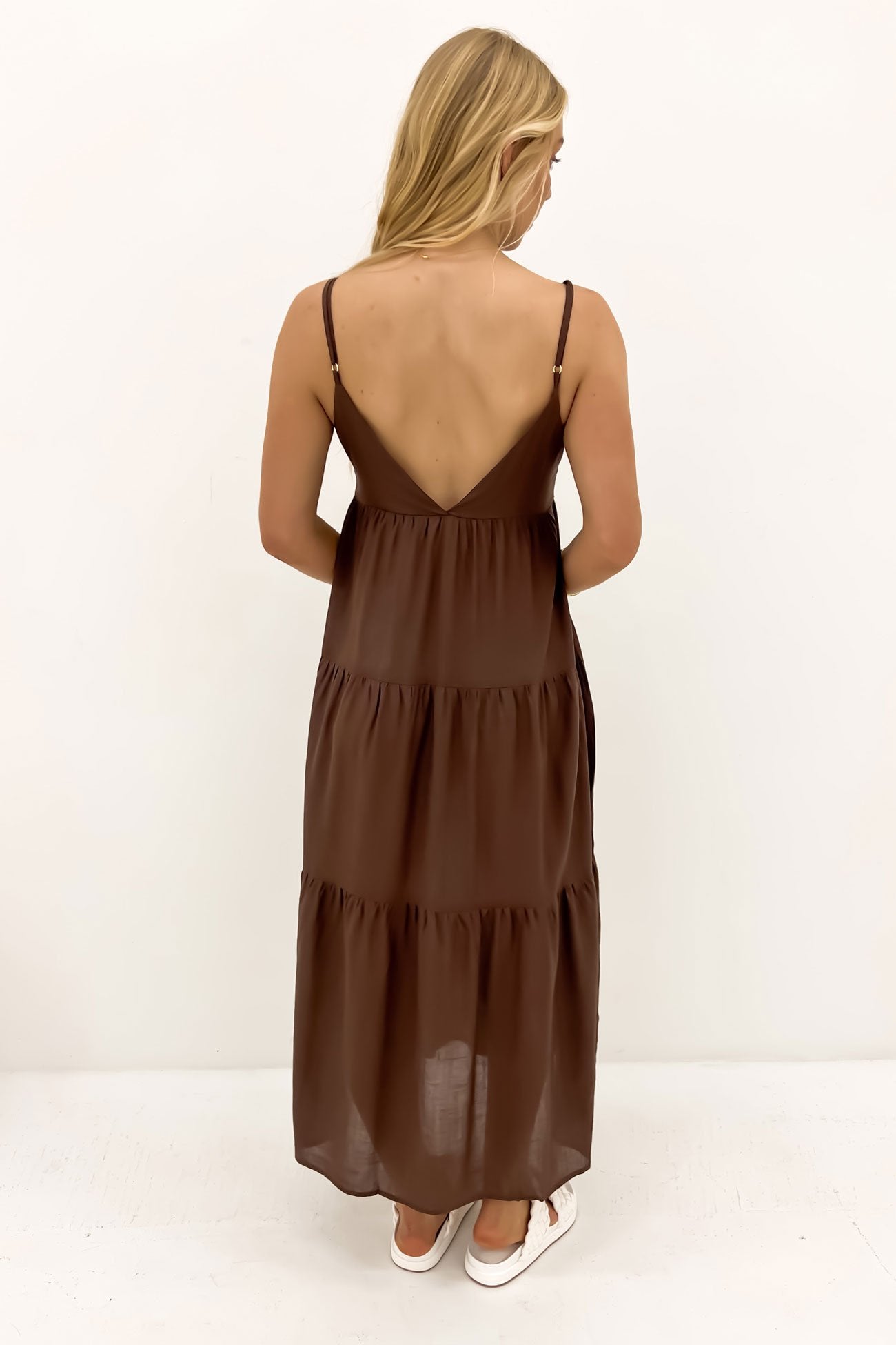 Classic Tiered Midi Dress Chocolate