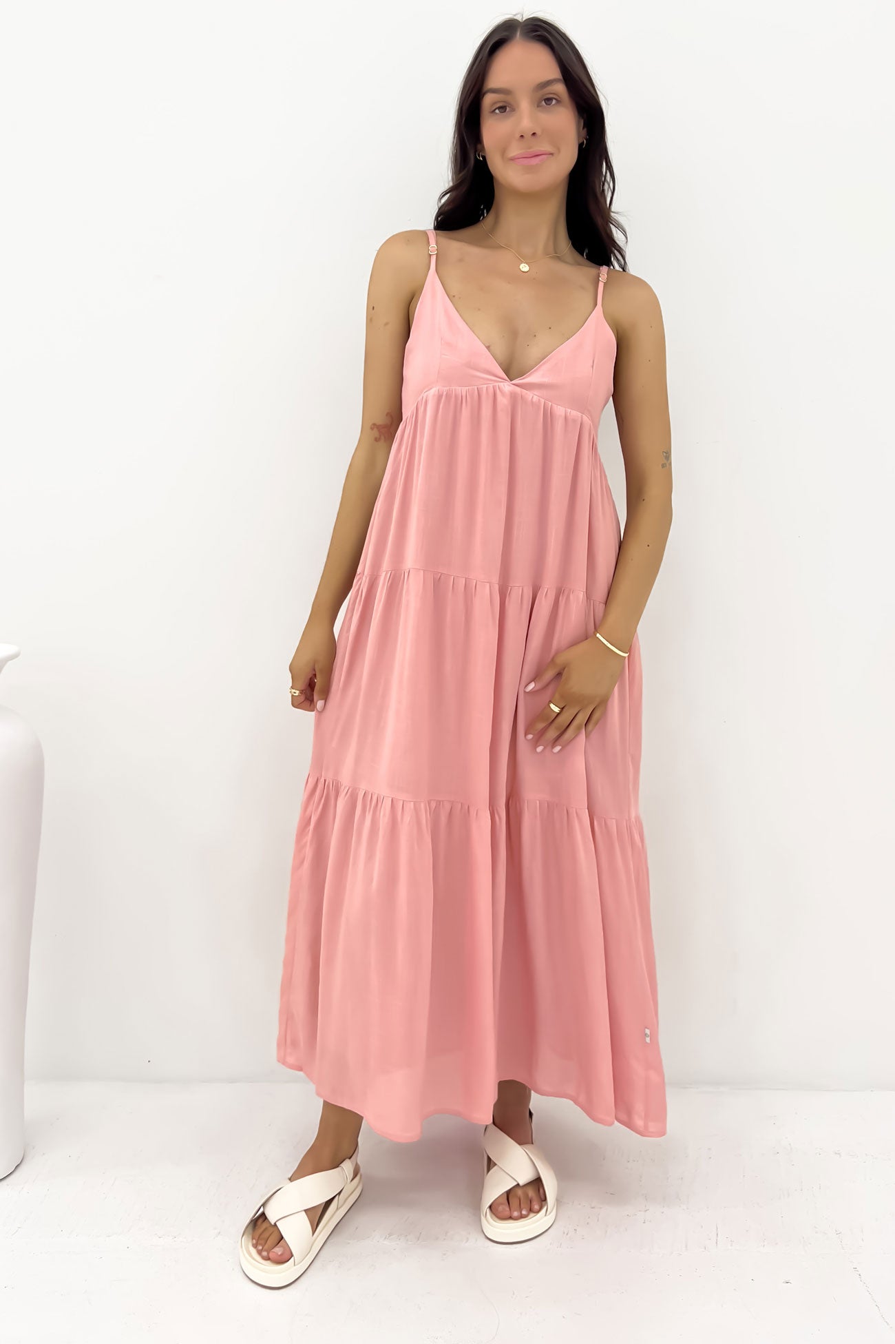 Classic Tiered Midi Dress Rose