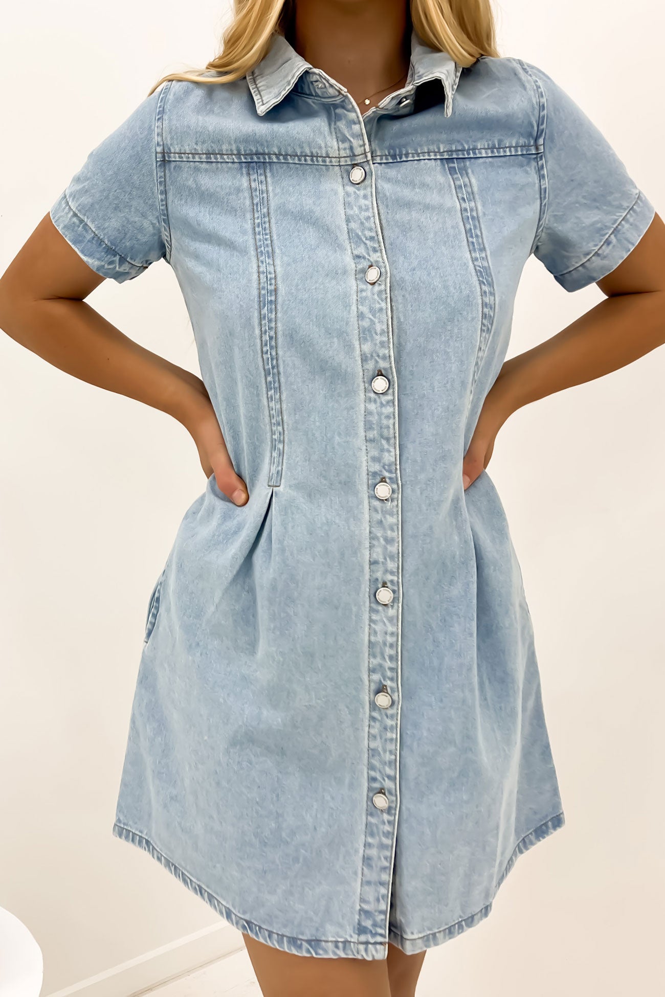 Corbin Denim Mini Dress Light Blue