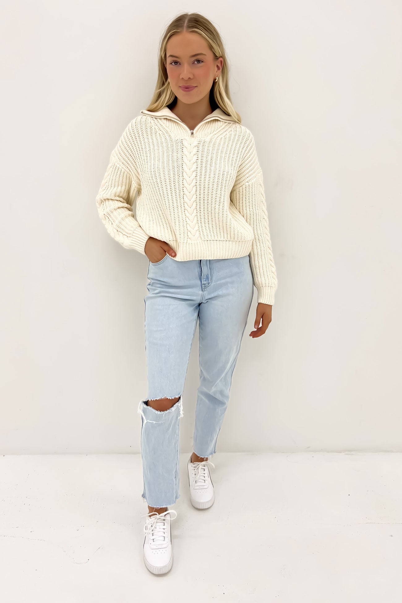 Dahlia 1/4 Zip Knit Vintage White