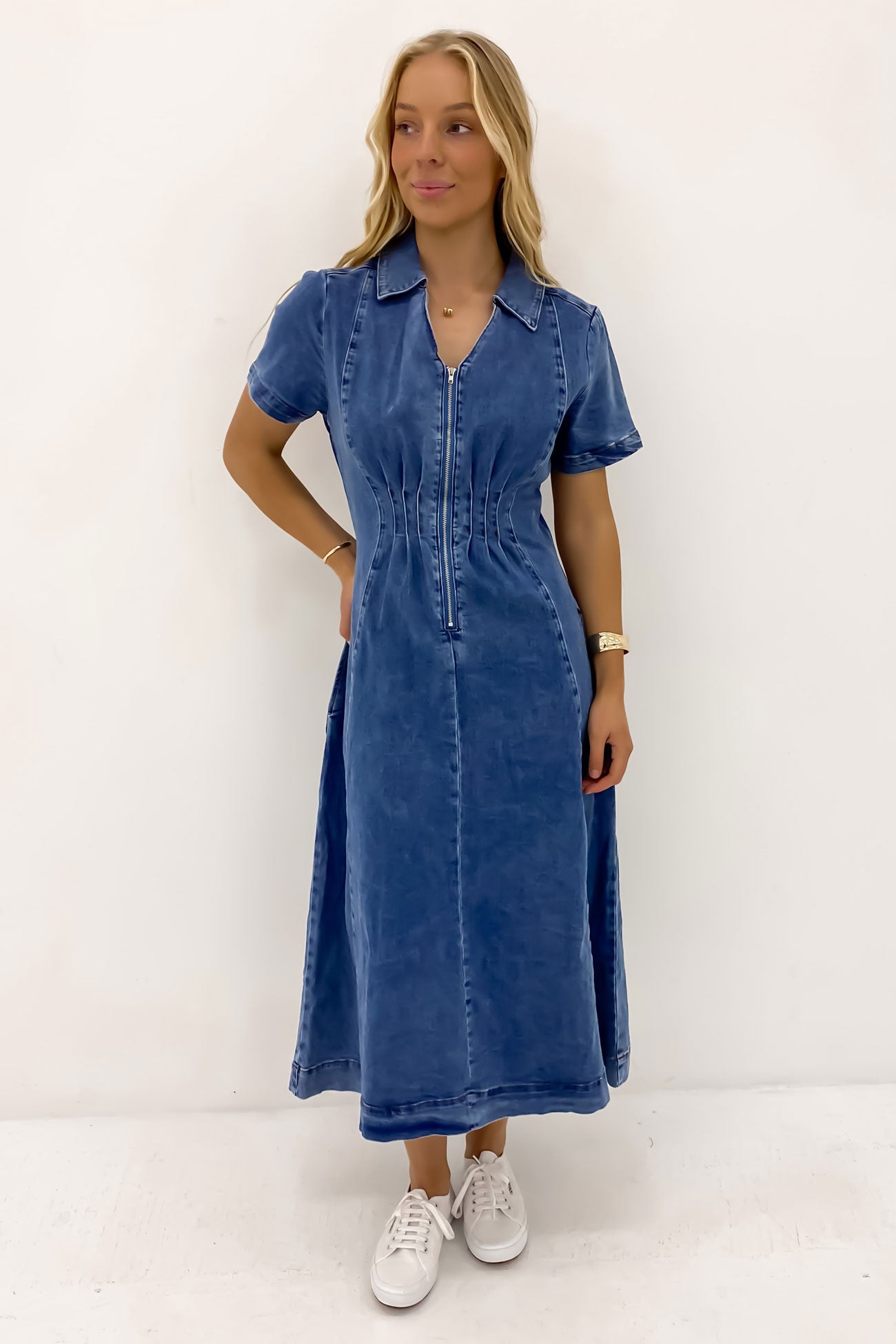 Drew Denim Midi Dress Mid Blue