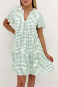 Elijah Mini Dress Sage Gingham